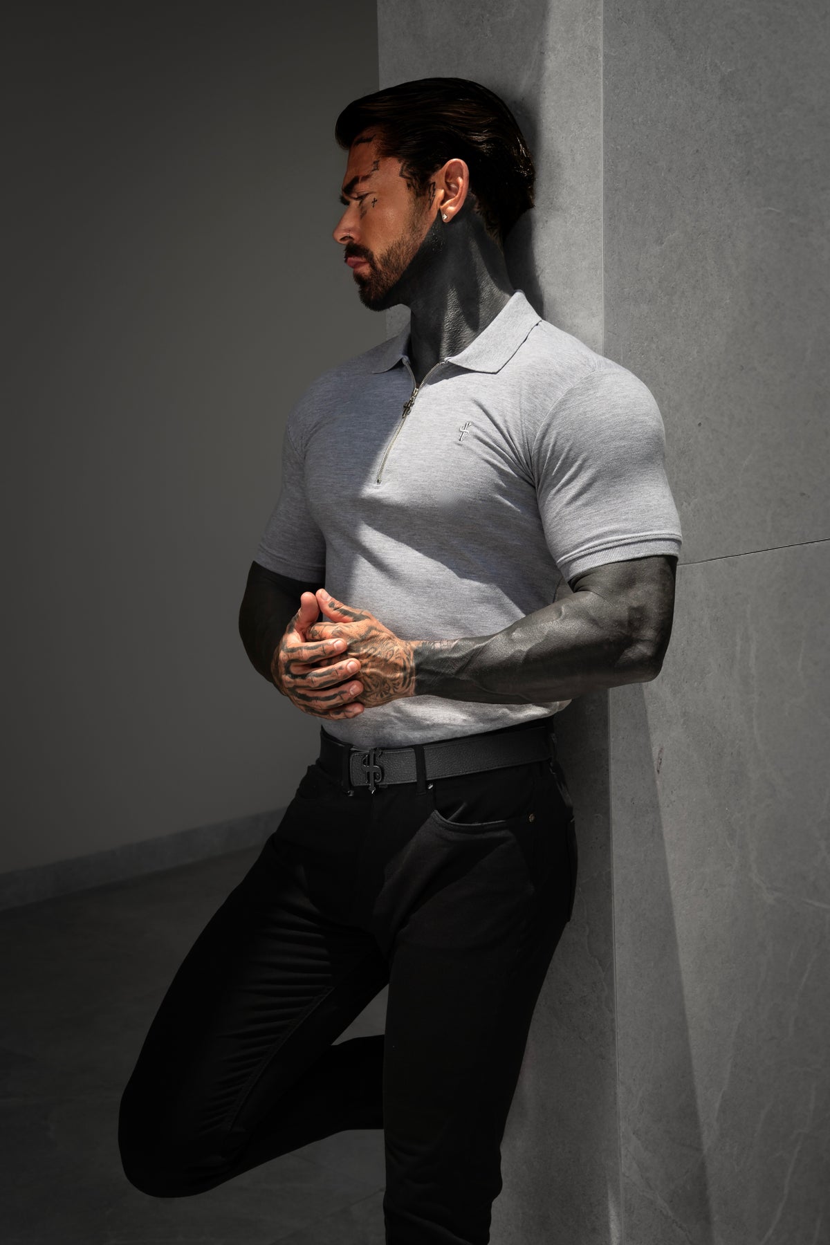 Classic Light Grey and Silver Zipped Polo Shirt - FSH1529