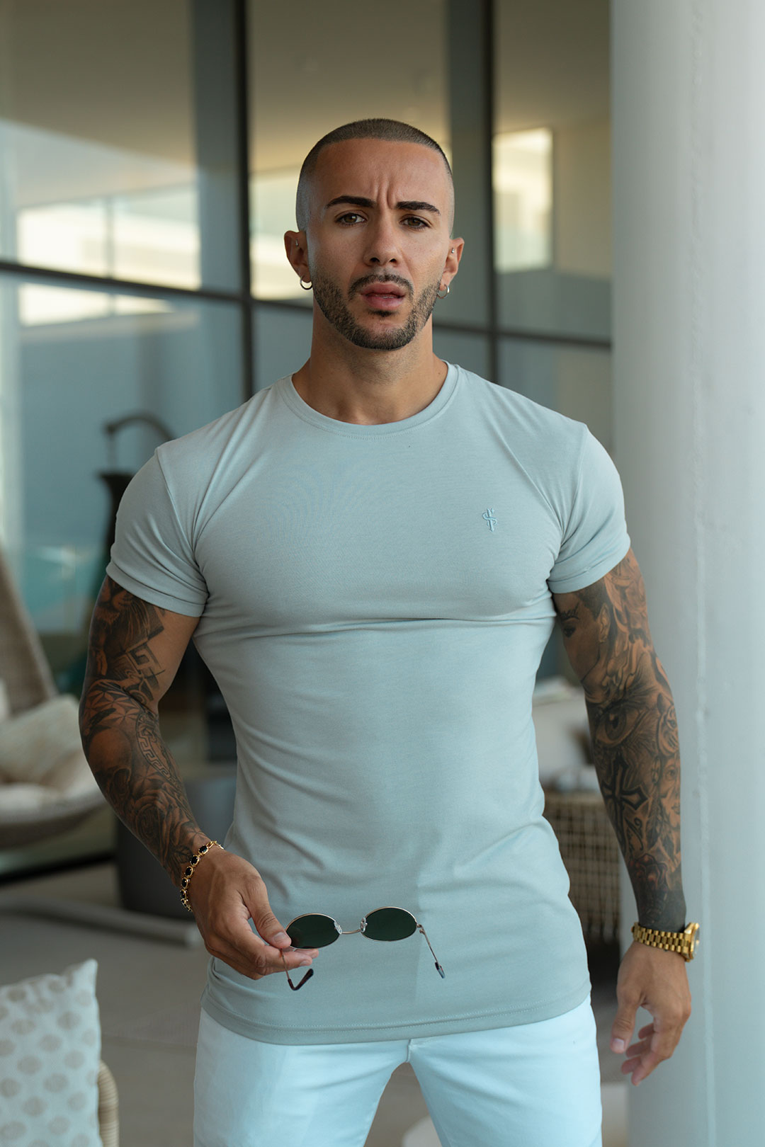 Light Grey Viscose Crew T-Shirt Short Sleeve - FSH1503