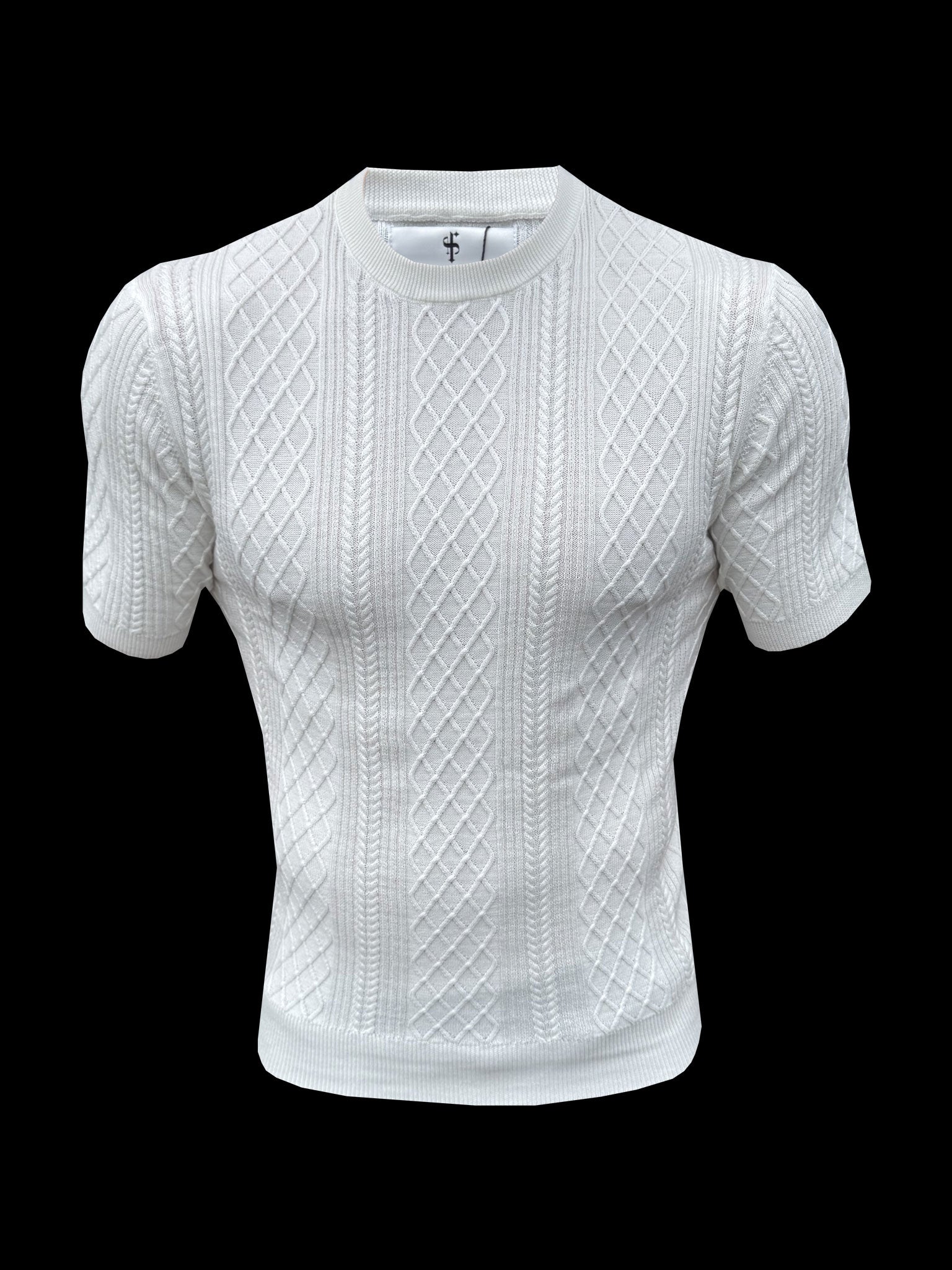 Fine Knit Diamond Off White Jumper Short Sleeve - FSA009