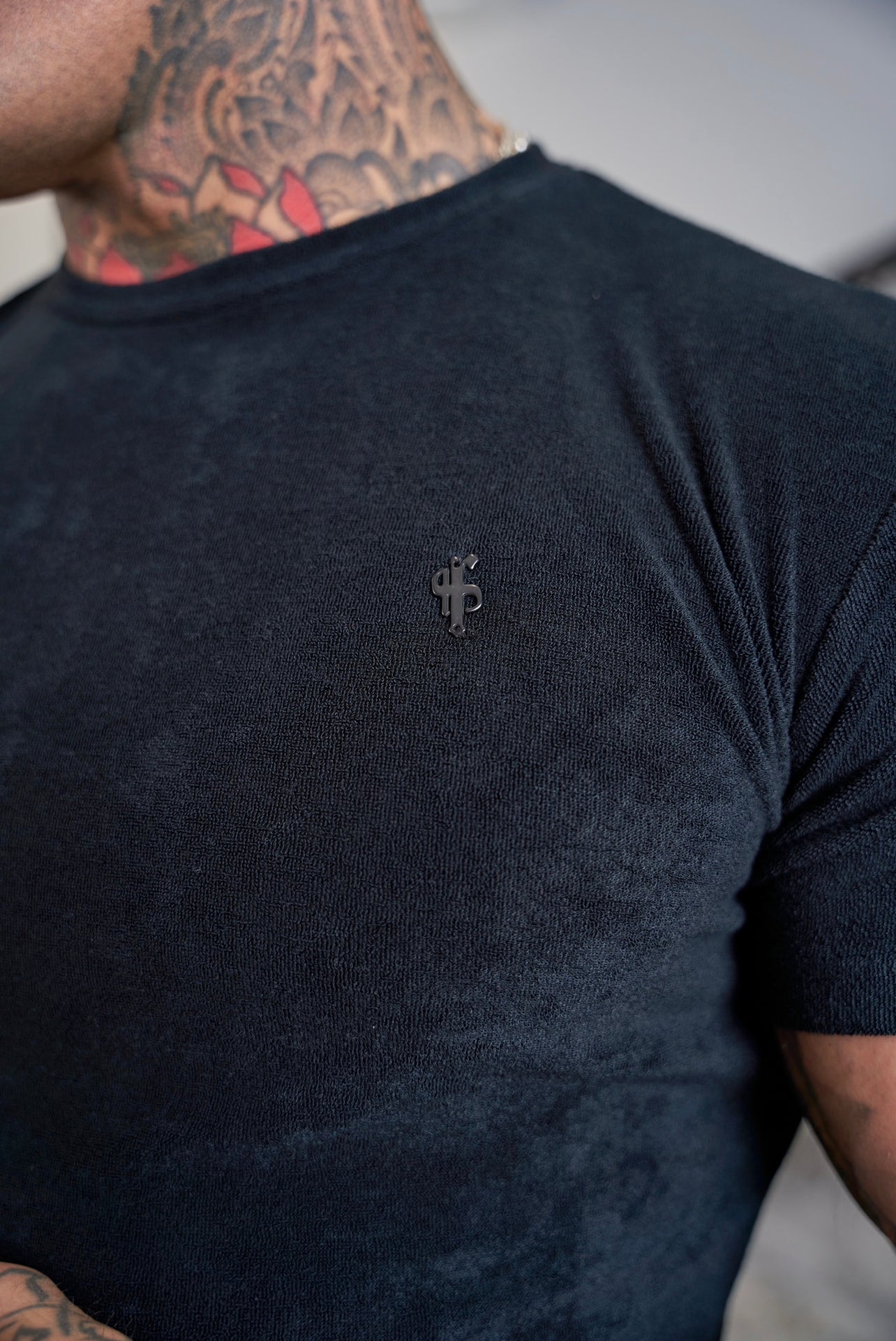 Black Towelling Crew T Shirt - FSH816 (PRE ORDER 16TH JUNE)