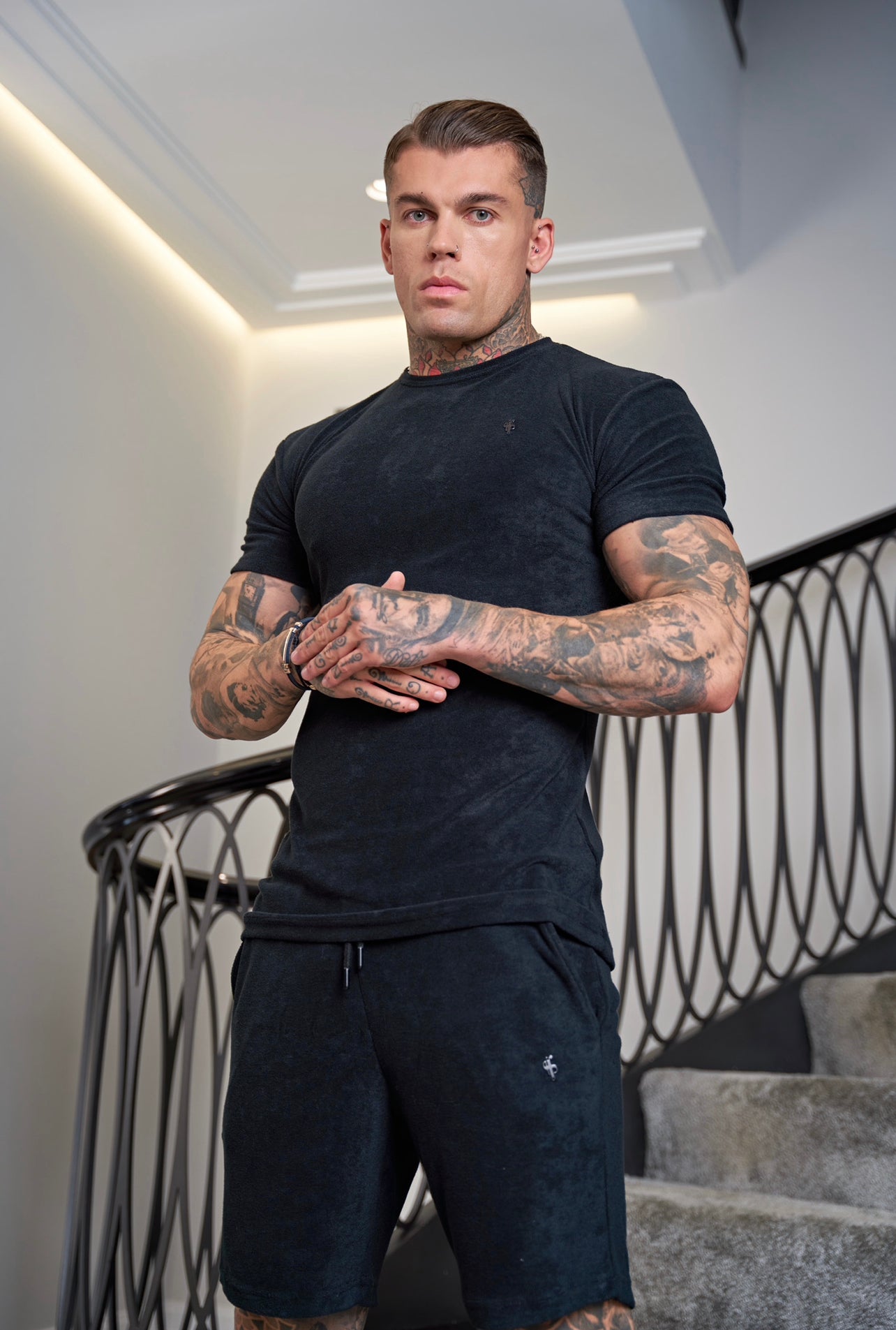 Black Towelling Crew T Shirt - FSH816 (PRE ORDER 16TH JUNE)
