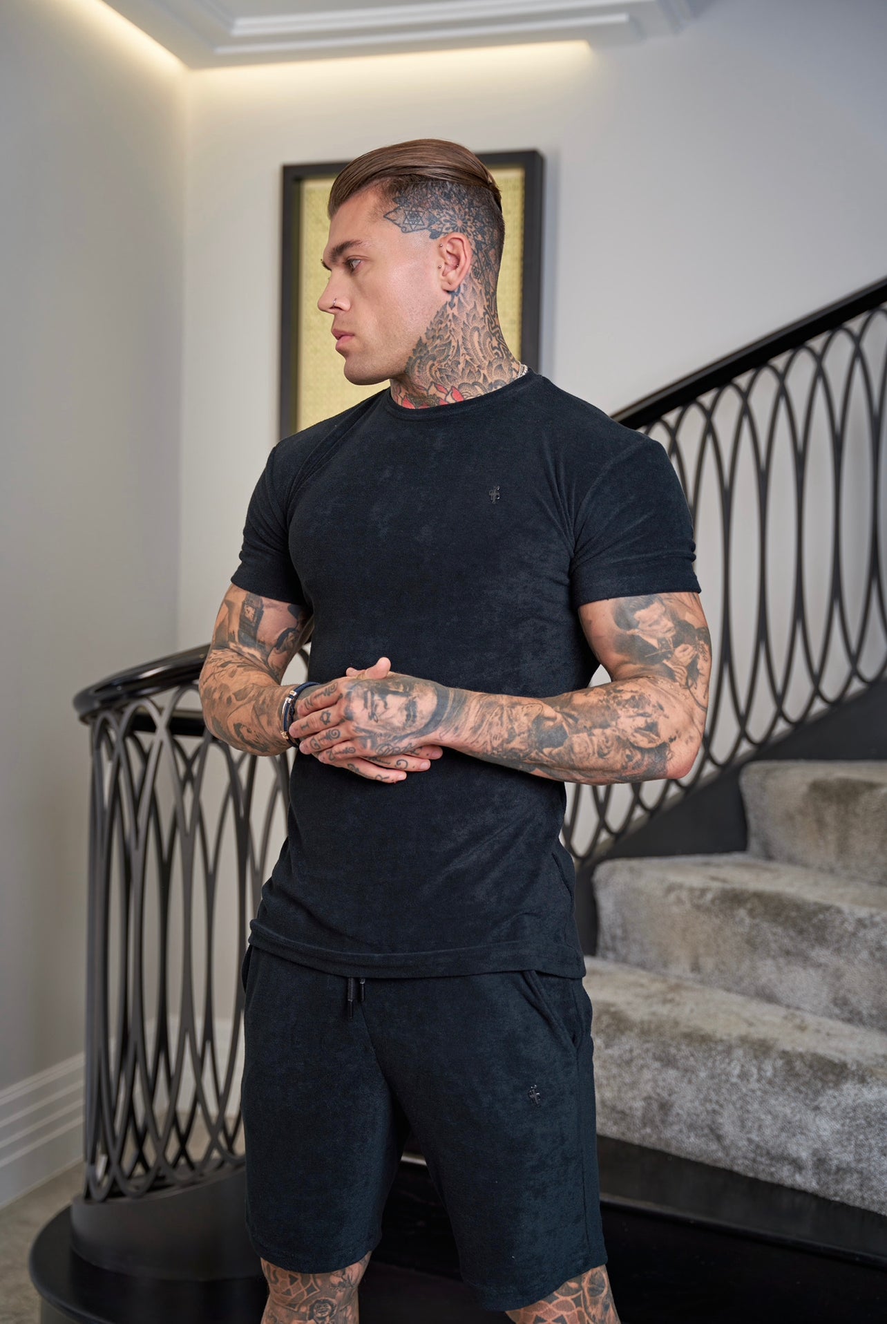 Black Towelling Crew T Shirt - FSH816 (PRE ORDER 16TH JUNE)
