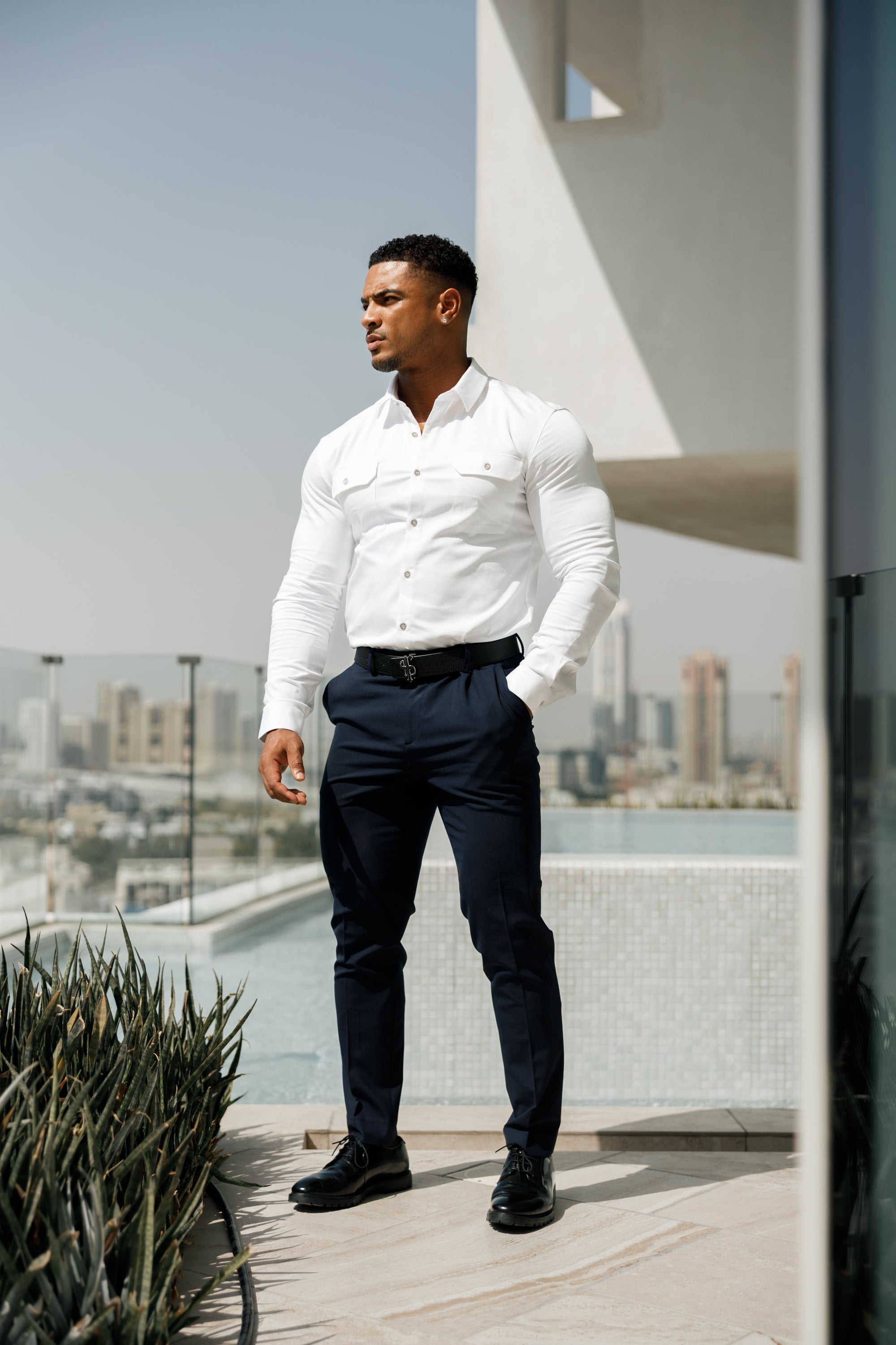 Relaxed Formal Plain Navy Stretch Trousers - FSTR009 RELAXED