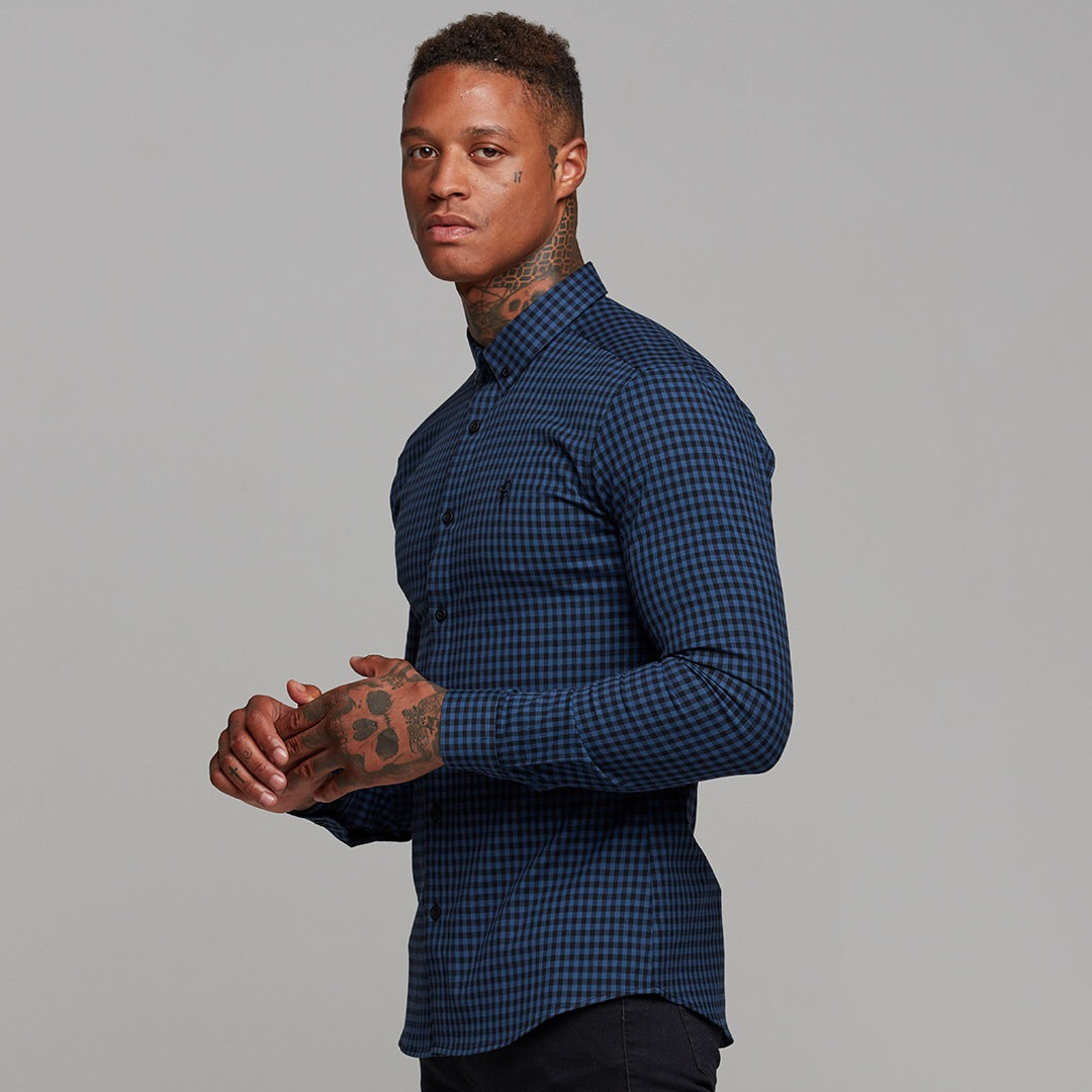 Super Slim Ultra Stretch Blue & Black Check - FS474