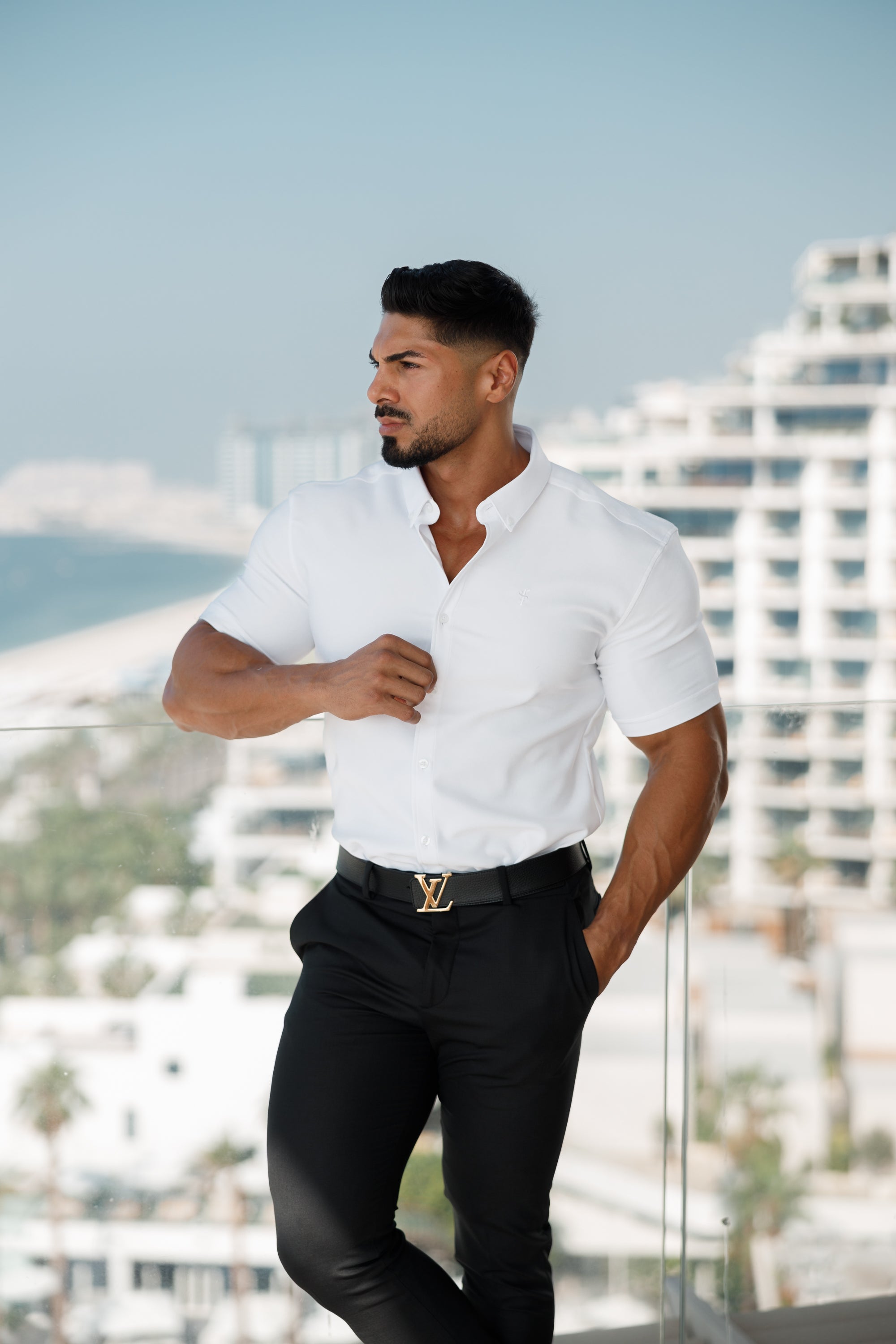 Super Slim Scuba White Short Sleeve Stretch - FS828