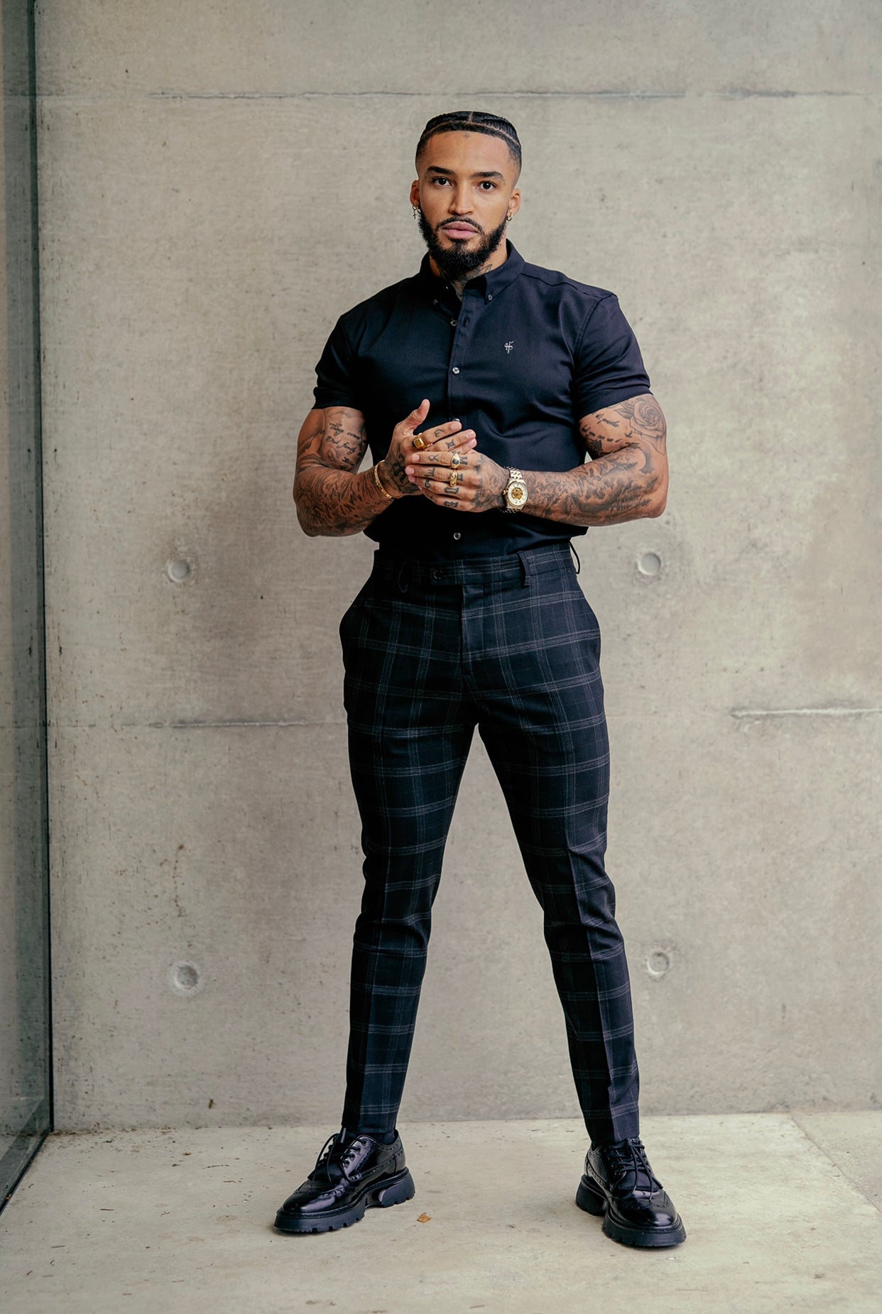 Slim Formal Large Charcoal Check Stretch Trousers - FST007