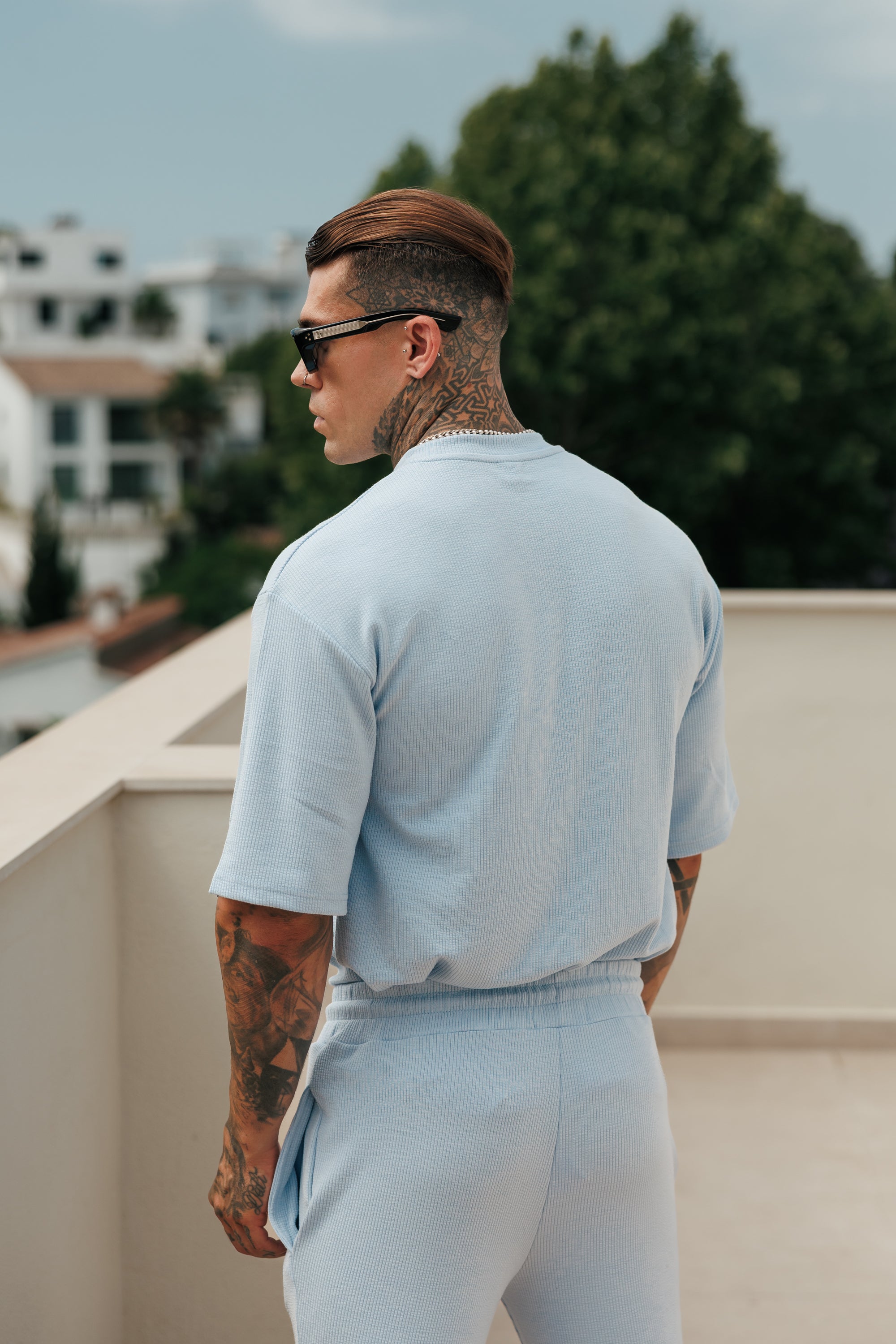 Jersey Cord Light Blue Oversized T-Shirt - FSR106