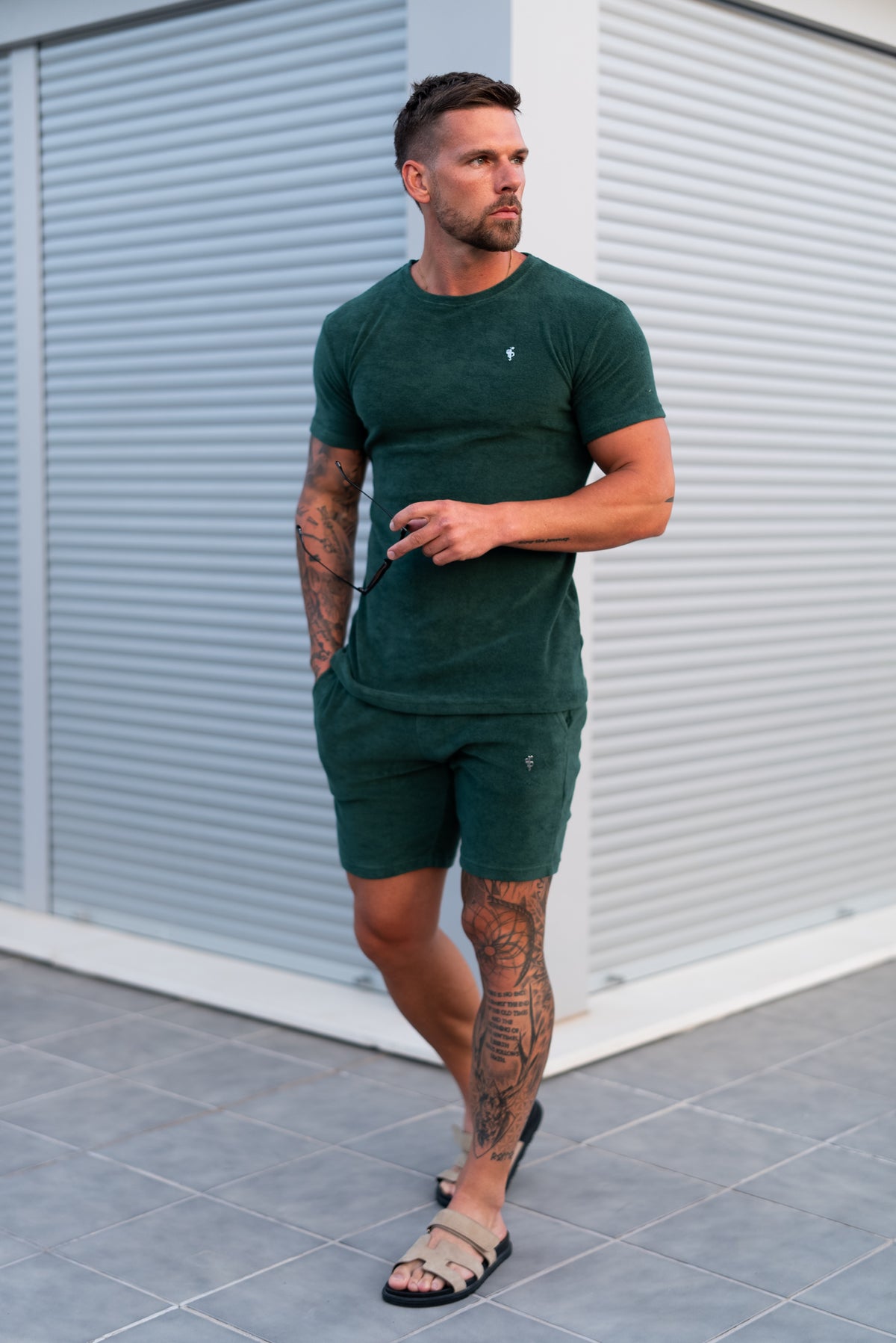 Forest Green / Silver Towelling Crew T Shirt - FSH1347 (PRE ORDER 12TH OCTOBER)