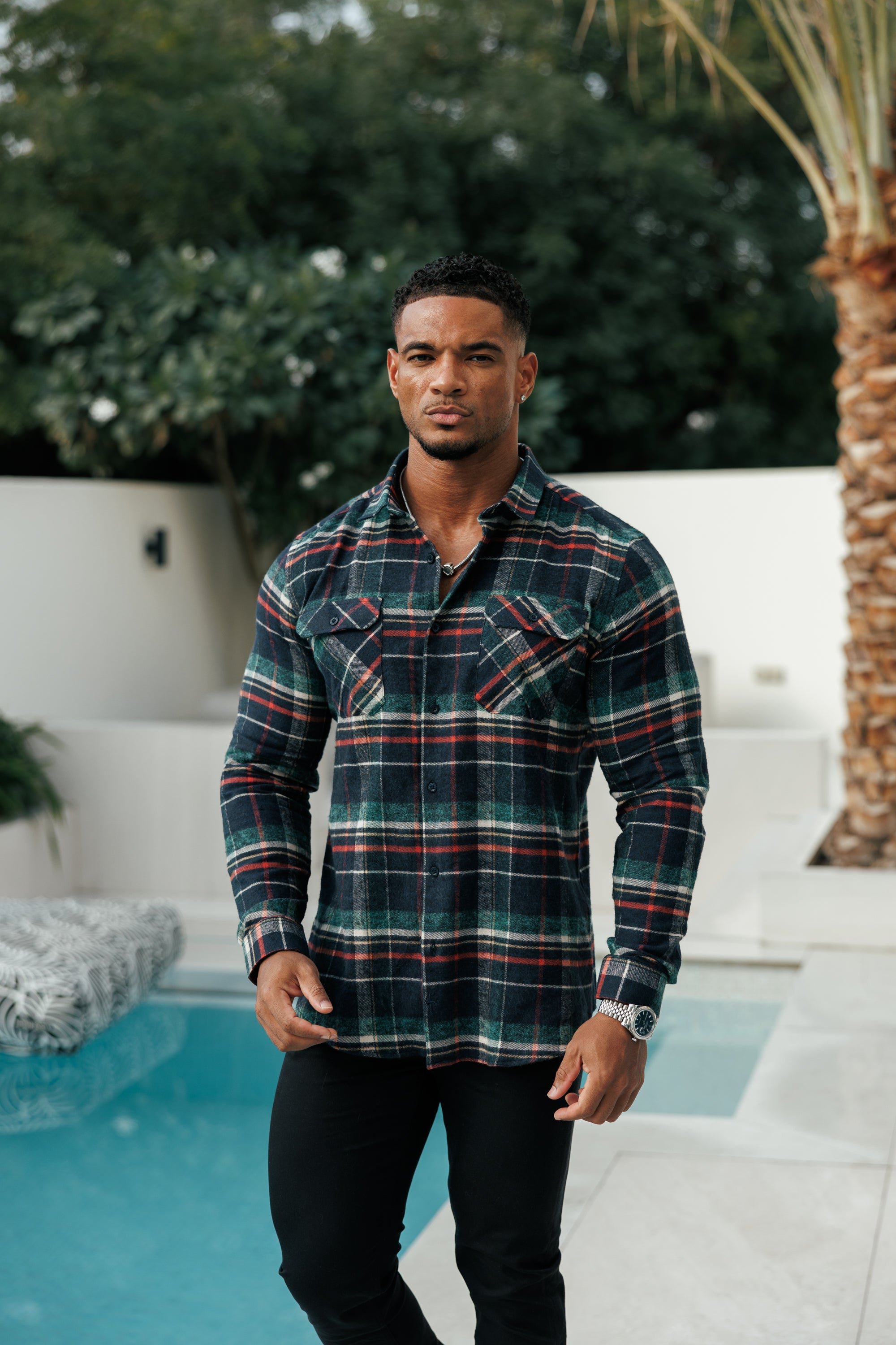 Navy / Green / Rust Check Shacket With Double Pockets - FS1198