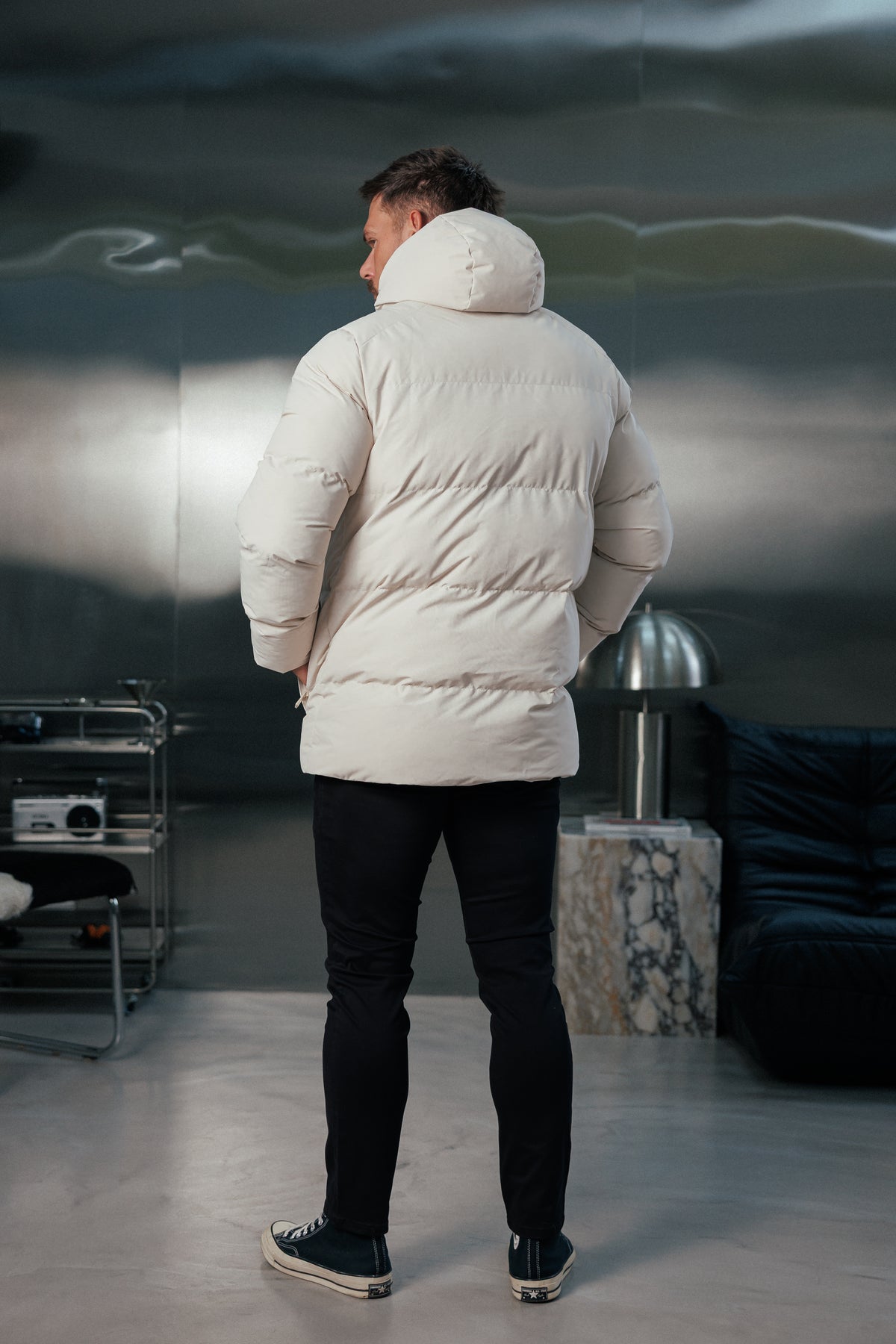 Light Beige Padded Coat with Hood - FSN239 (PRE ORDER 24TH OCTOBER)