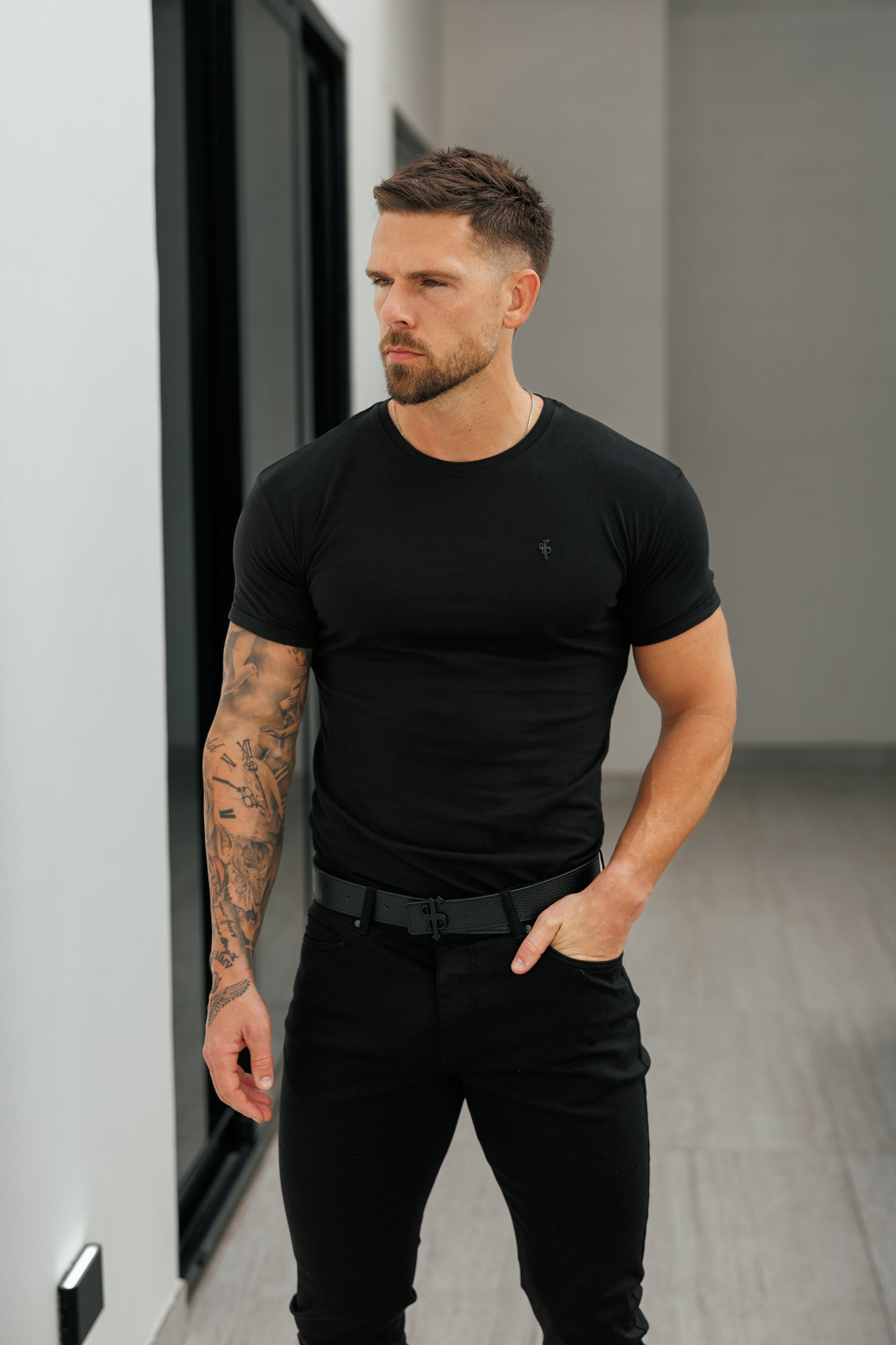 Black Crew Tshirt with Black Metal Emblem Decal FSH1454 (PRE ORDER 11TH MAY)