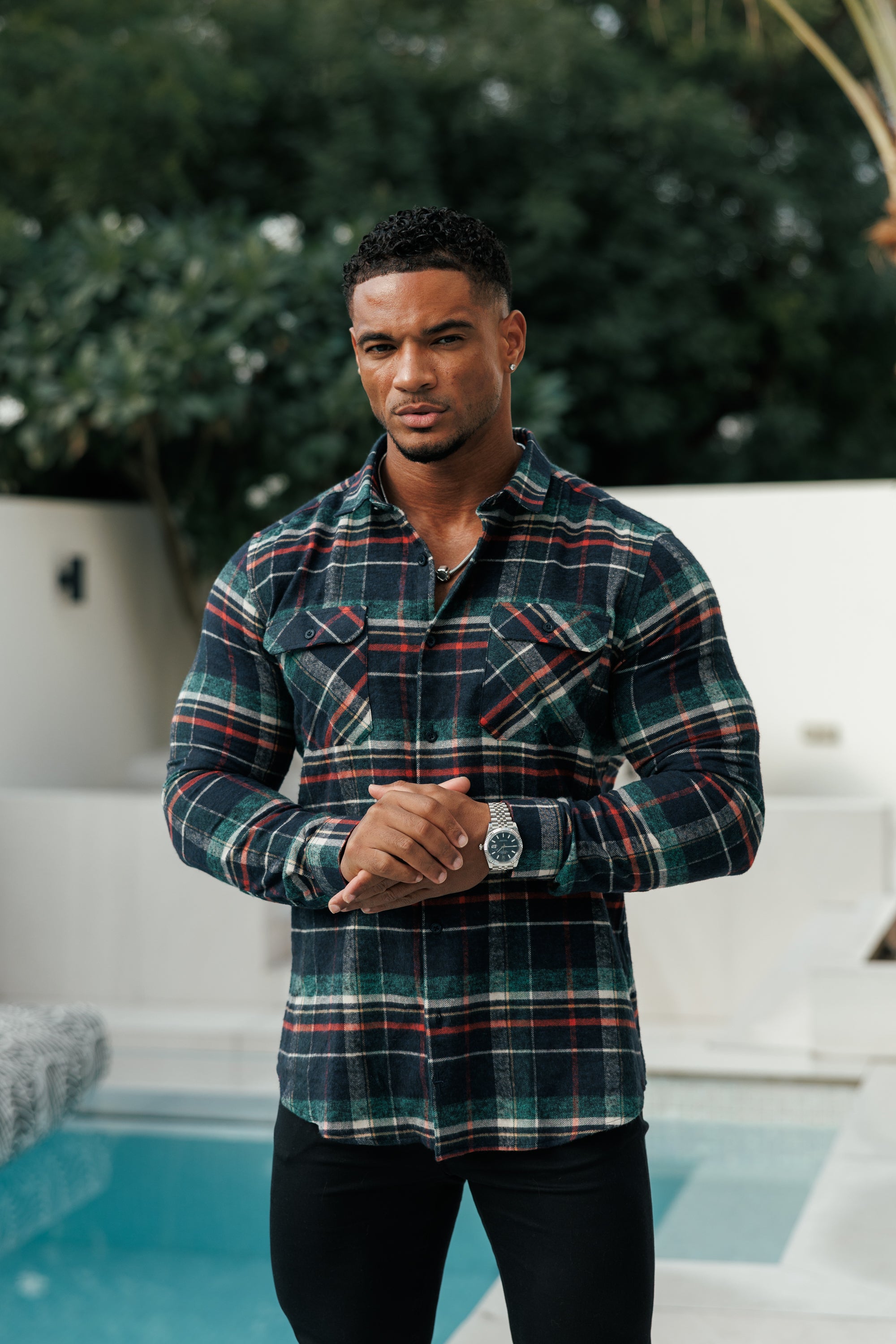 Navy / Green / Rust Check Shacket With Double Pockets - FS1198