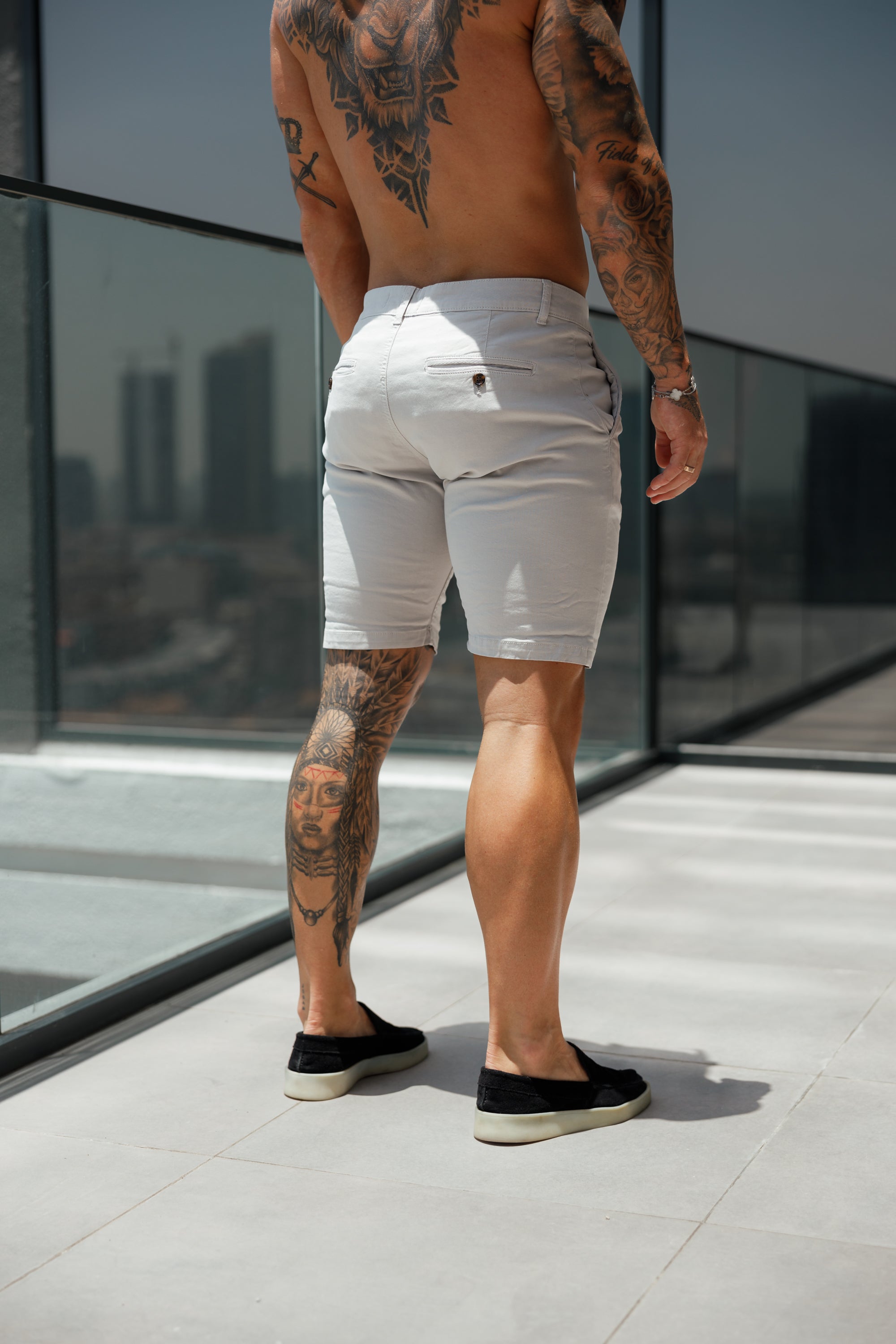 Slim Fit Light Grey Chino Shorts - FSH984