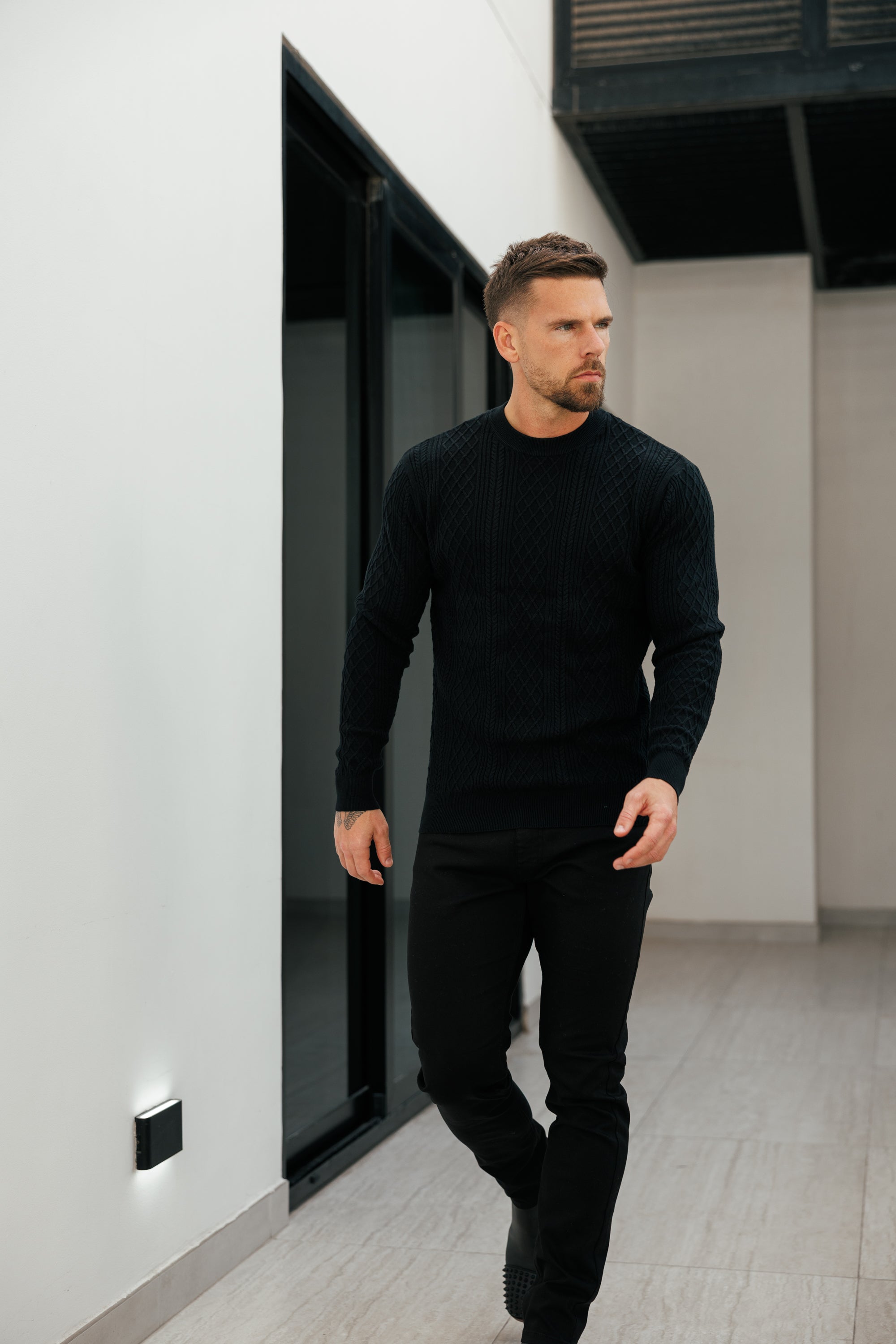 Fine Knit Diamond Black Jumper Long Sleeve  -  FSA006