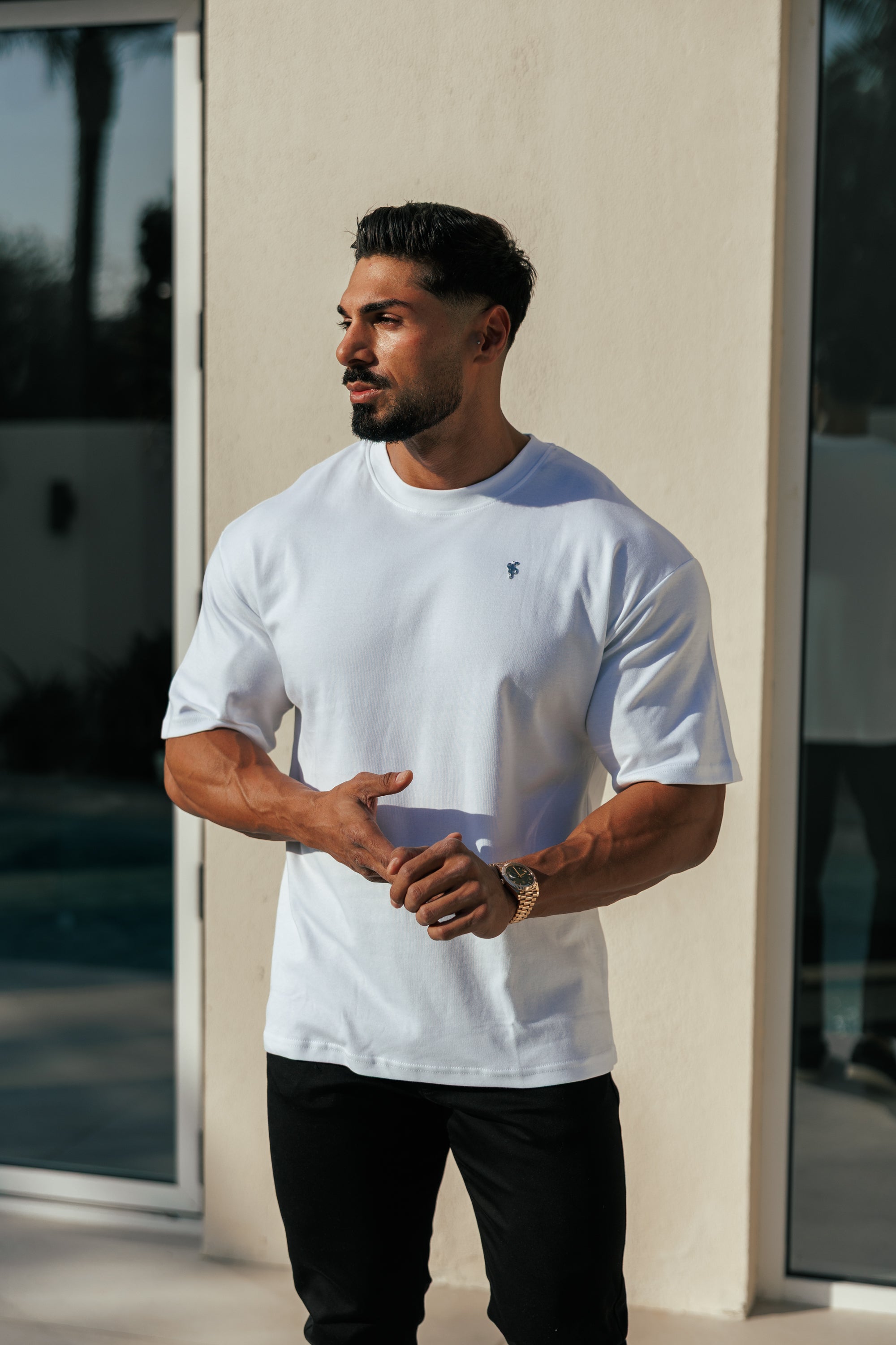 White / Silver Oversized Crew T Shirt - FSH1423