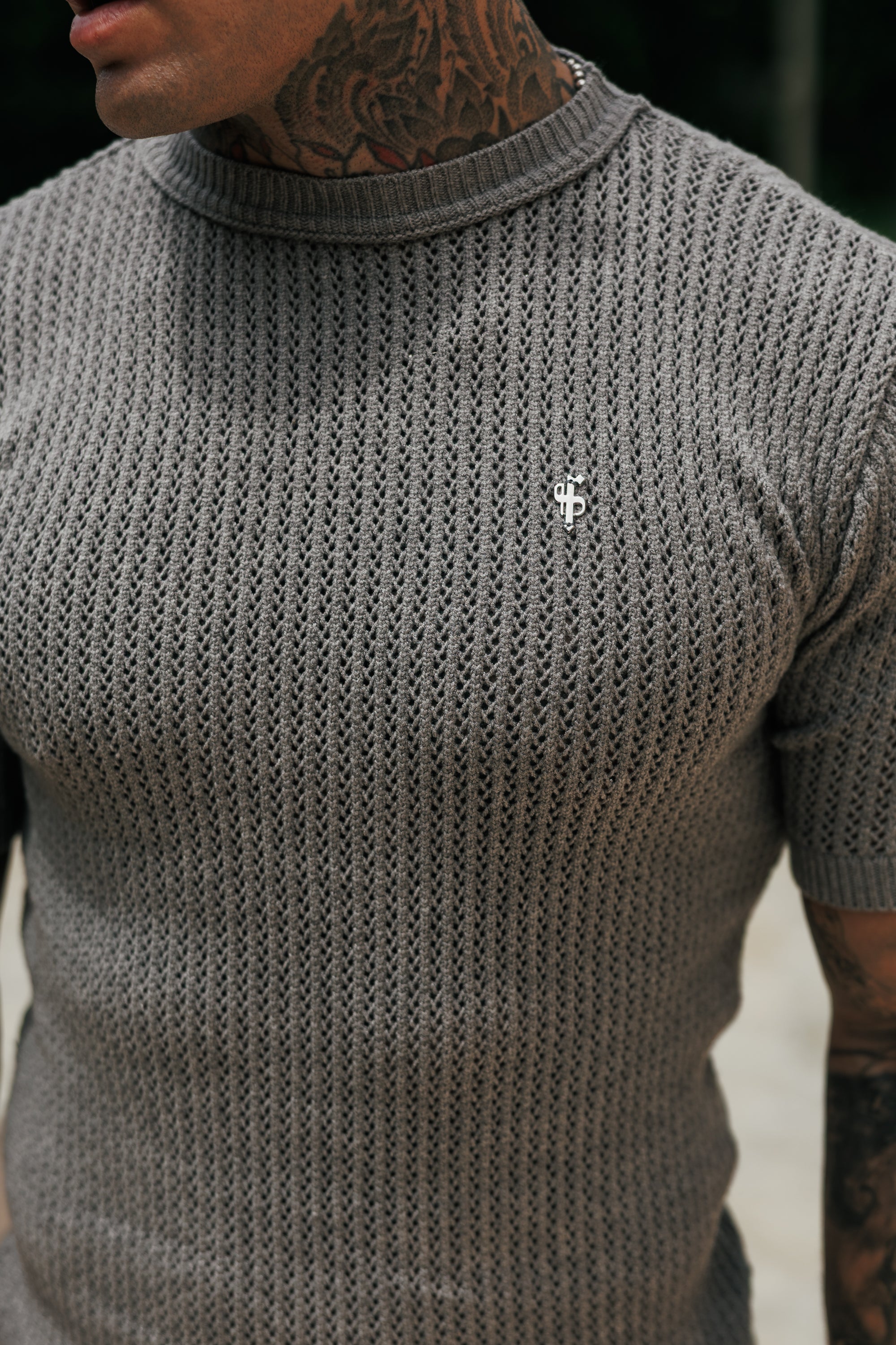 Light Grey Crochet Viscose Plain Knitted Short Sleeve T-Shirt - FSJ190 (PRE ORDER 12TH AUGUST)