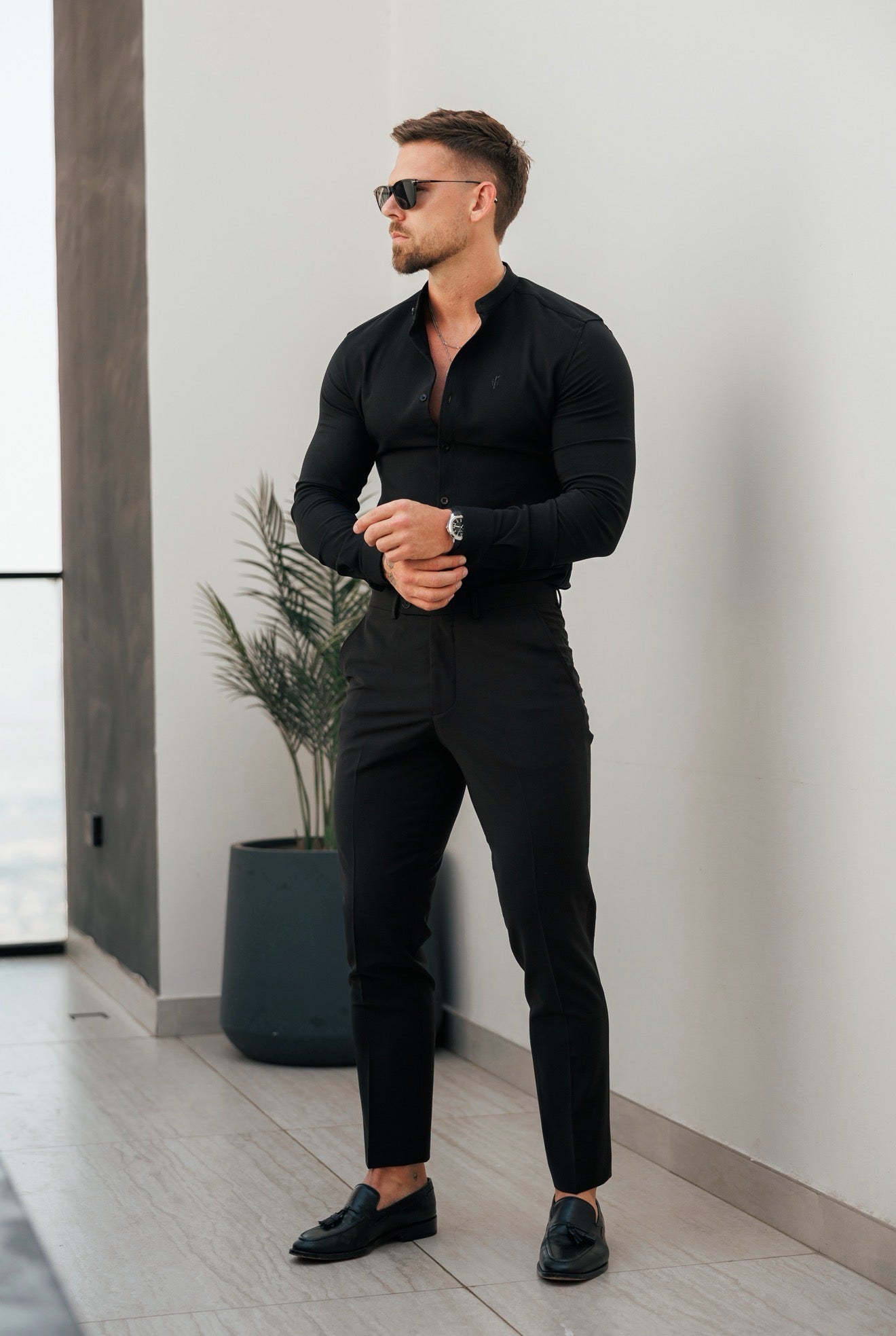 Relaxed Formal Jet Black Stretch Trousers - FSTR024 RELAXED