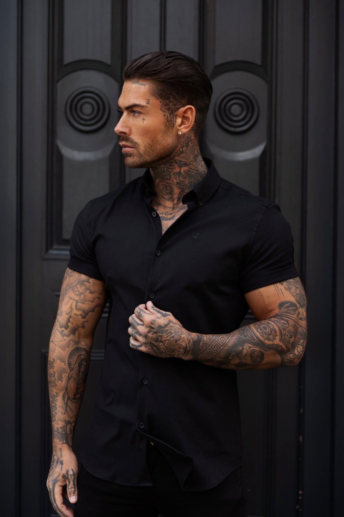 Classic Stretch Oxford Short Sleeve Black - FS1013 (PRE ORDER 31ST MAY)