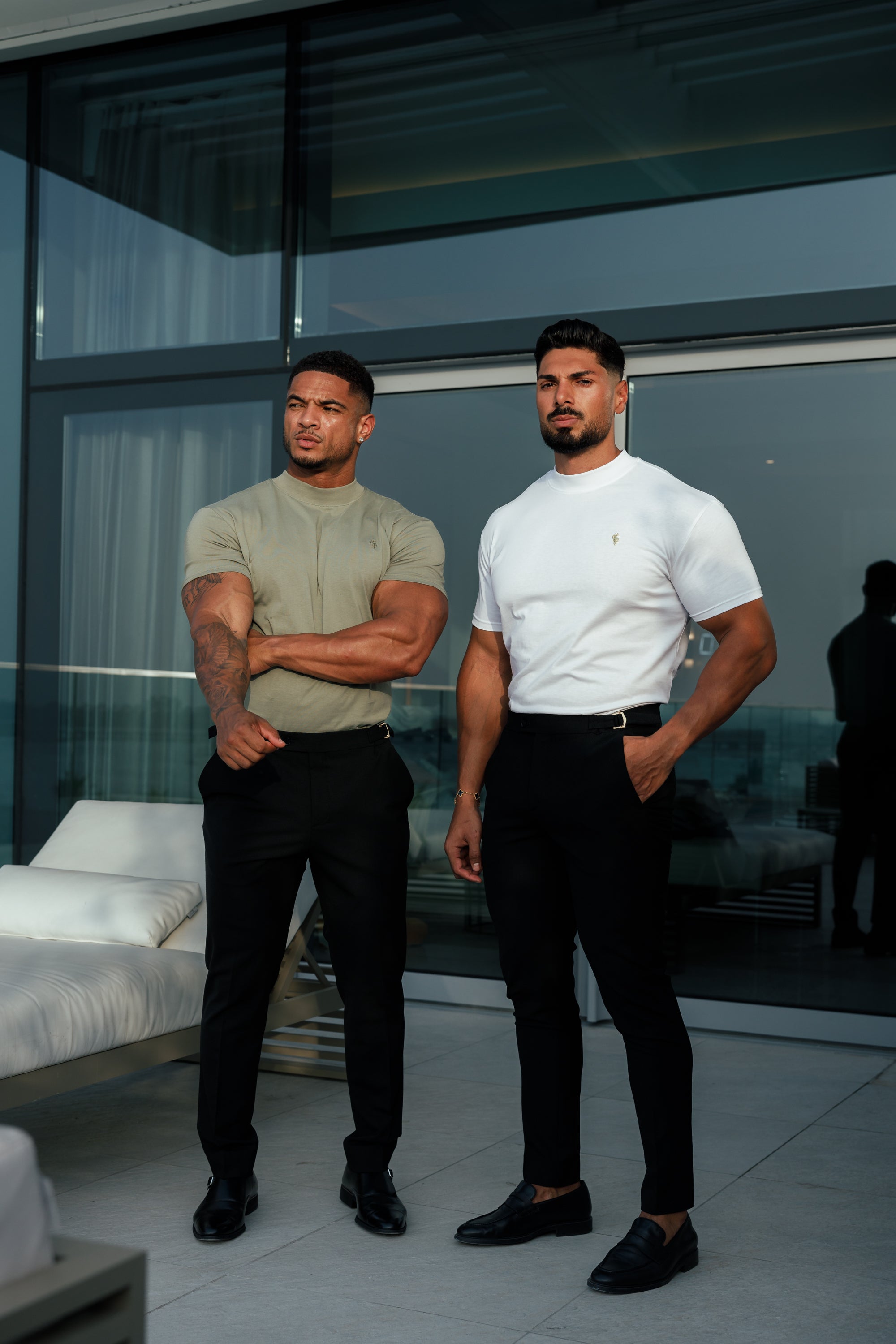 Ribbed High Neck Crew Short Sleeve White / Gold  - FSH1006