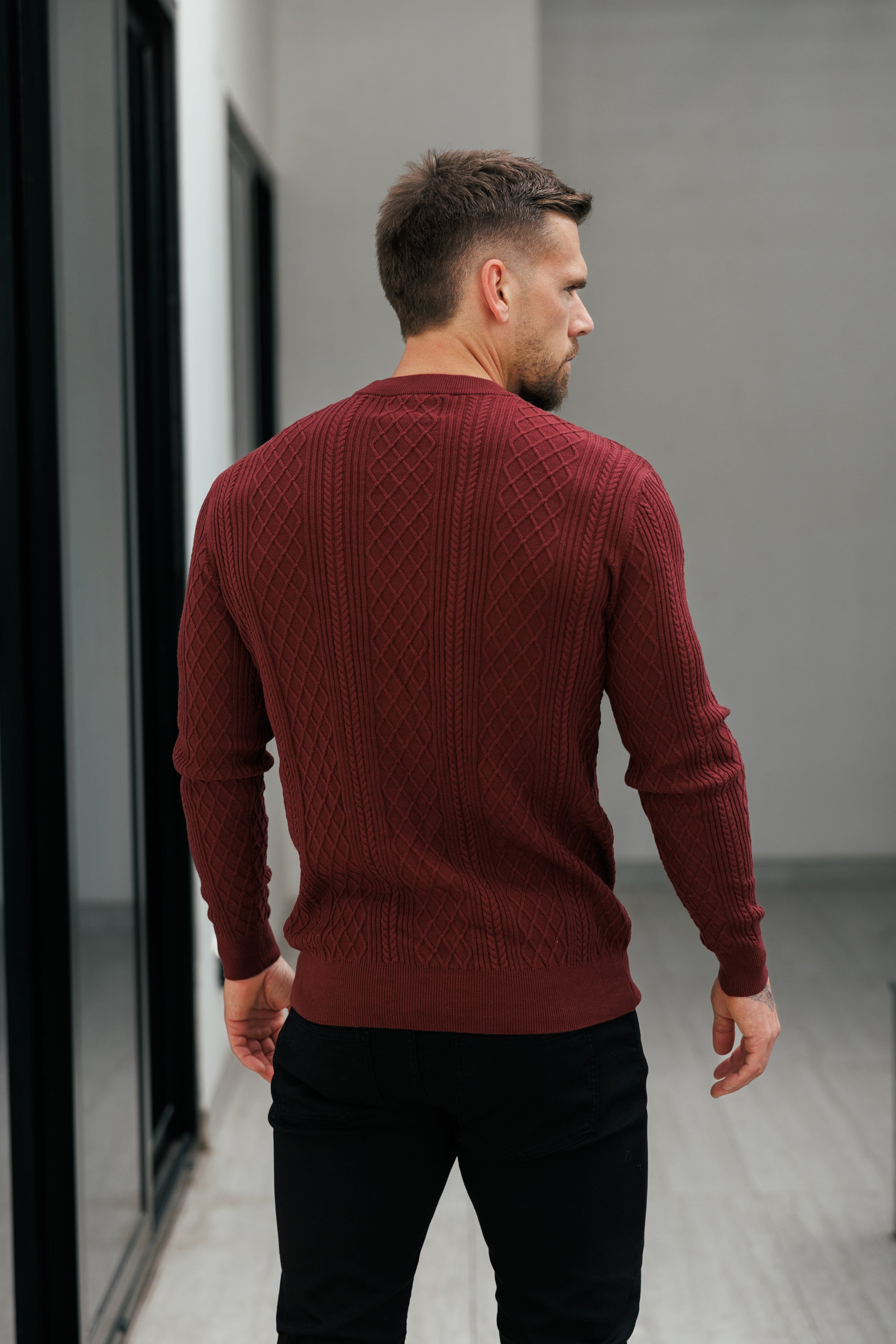 Fine Knit Diamond Burgundy Jumper Long Sleeve  -  FSA008