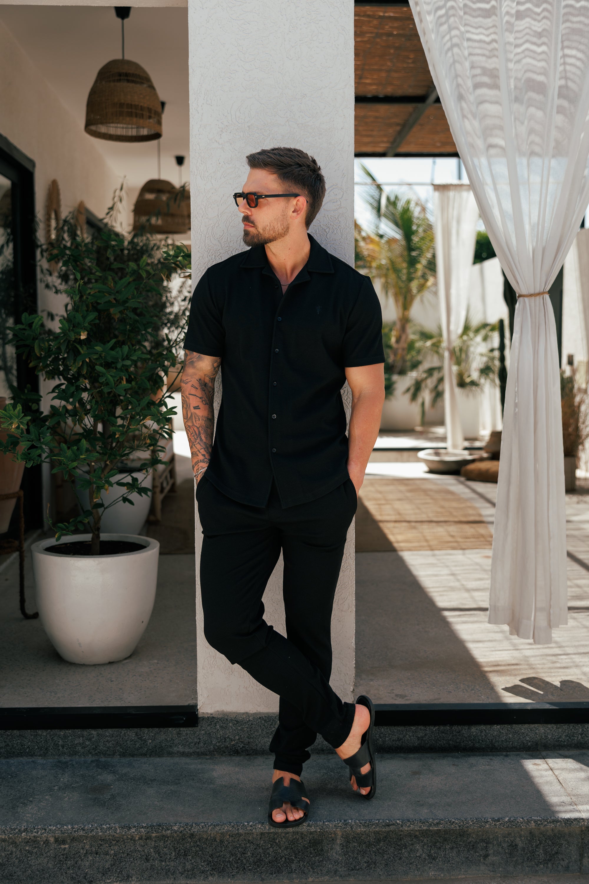 Jersey Cord Slim Black Trousers - FSR016