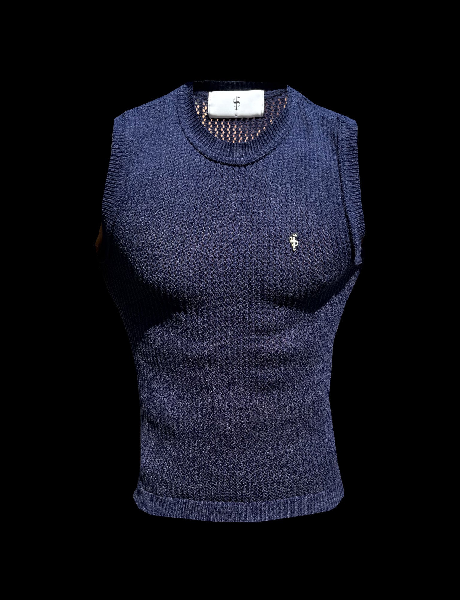 Navy / Gold Viscose Crochet Knitted Vest - FSJ168 (PRE ORDER 29TH JUNE)