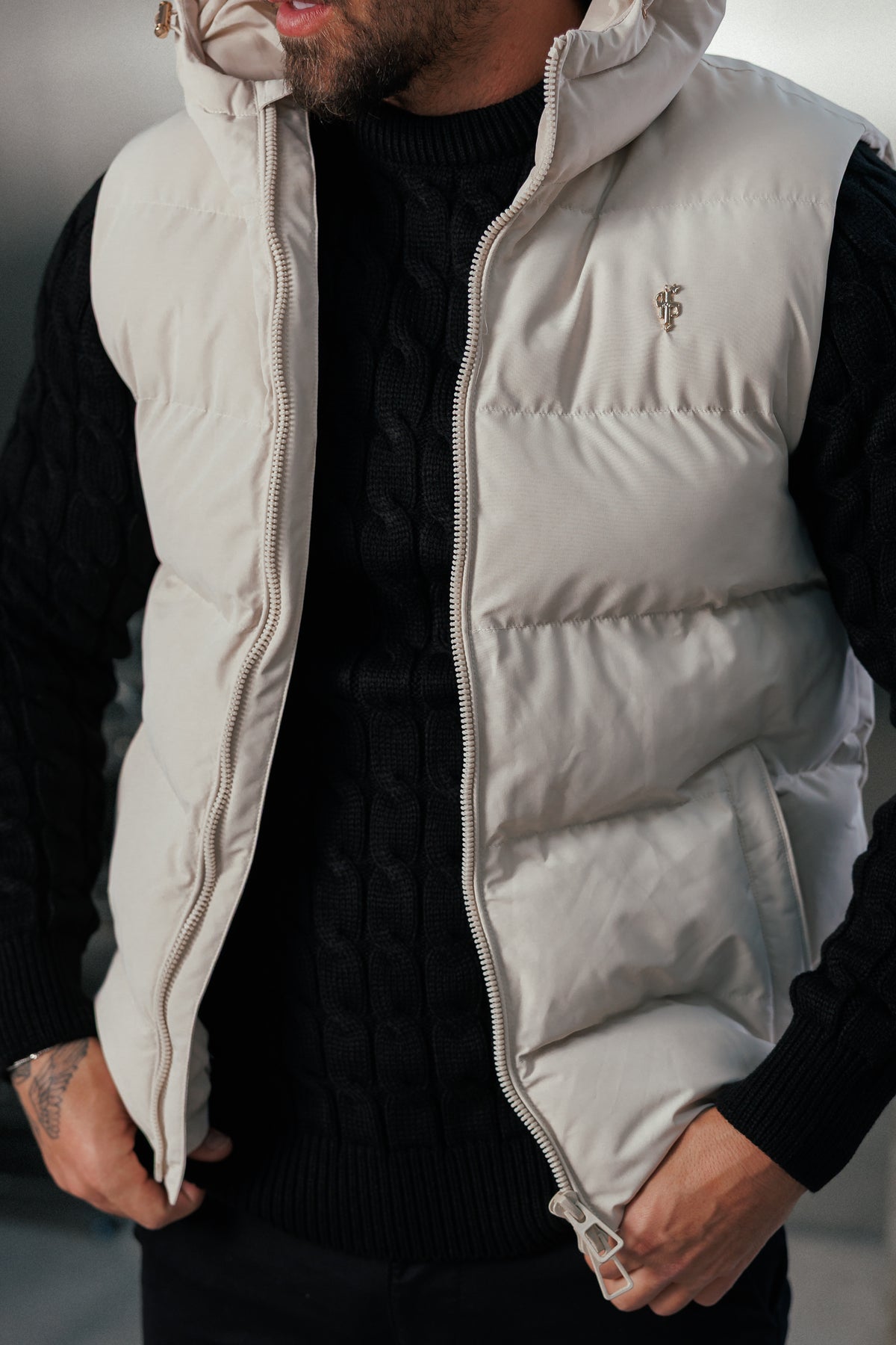 Light Beige Padded Hooded Gilet - FSN243 (PRE ORDER 24TH OCTOBER)