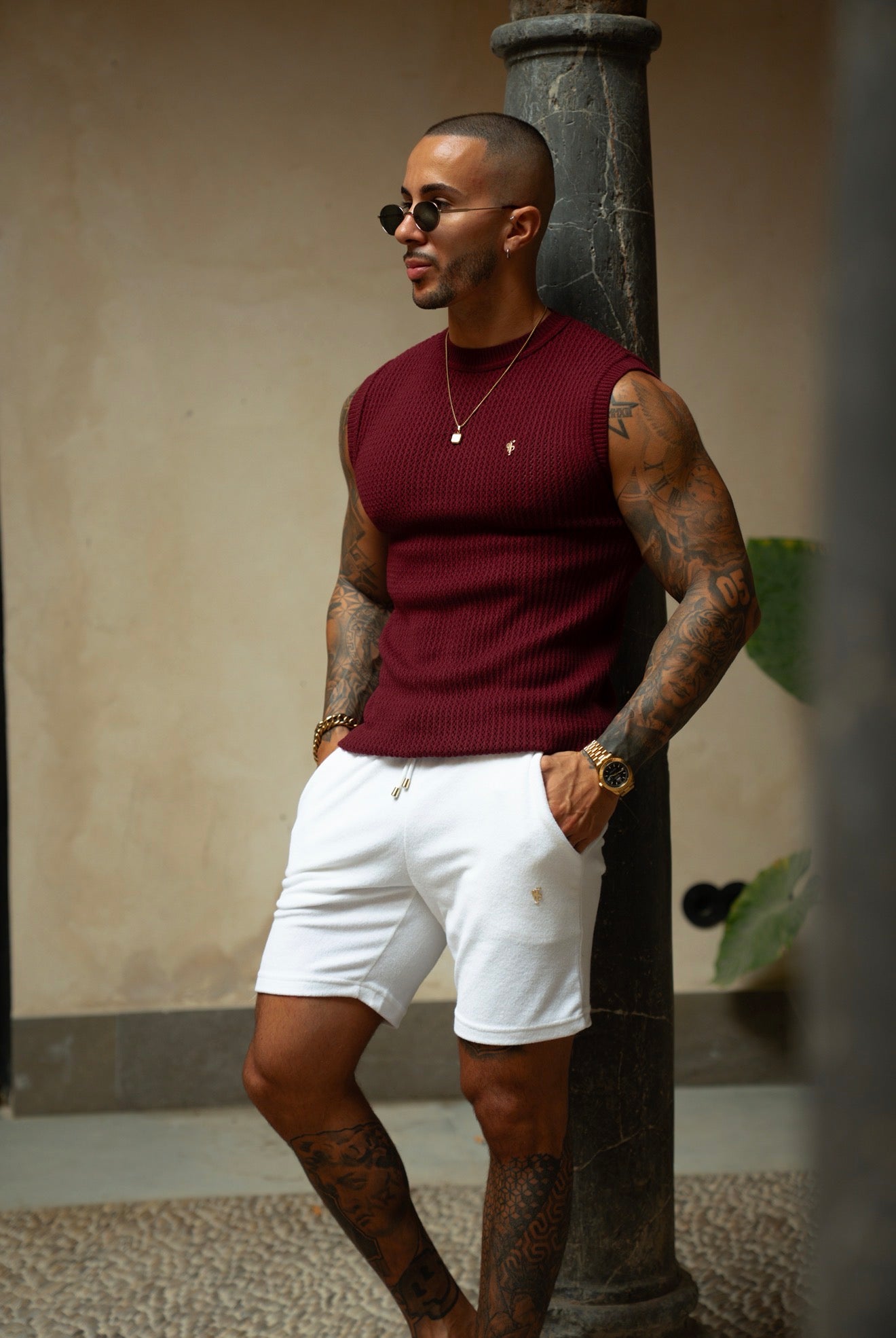 Claret / Silver Viscose Crochet Knitted Vest - FSJ192