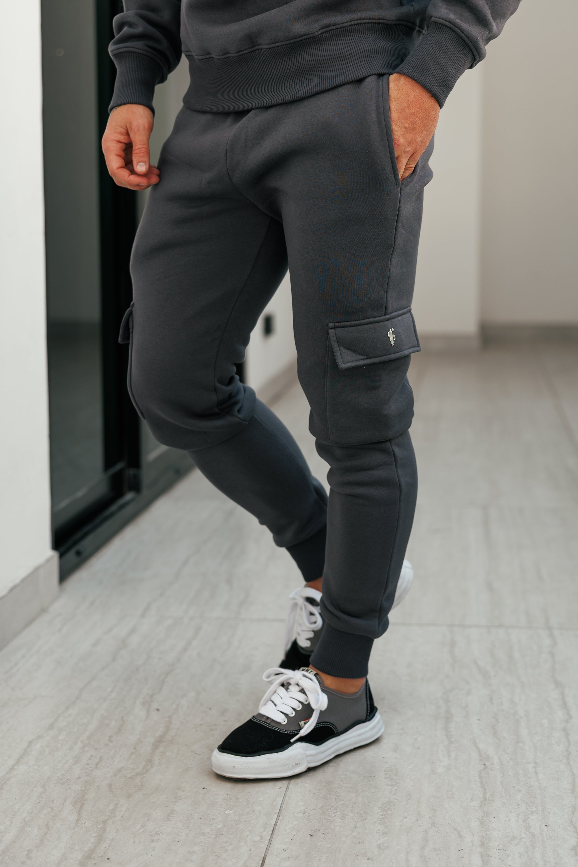 Charcoal / Silver Cargo Tracksuit Bottoms - FSR035 (PRE ORDER 24TH AUGUST)