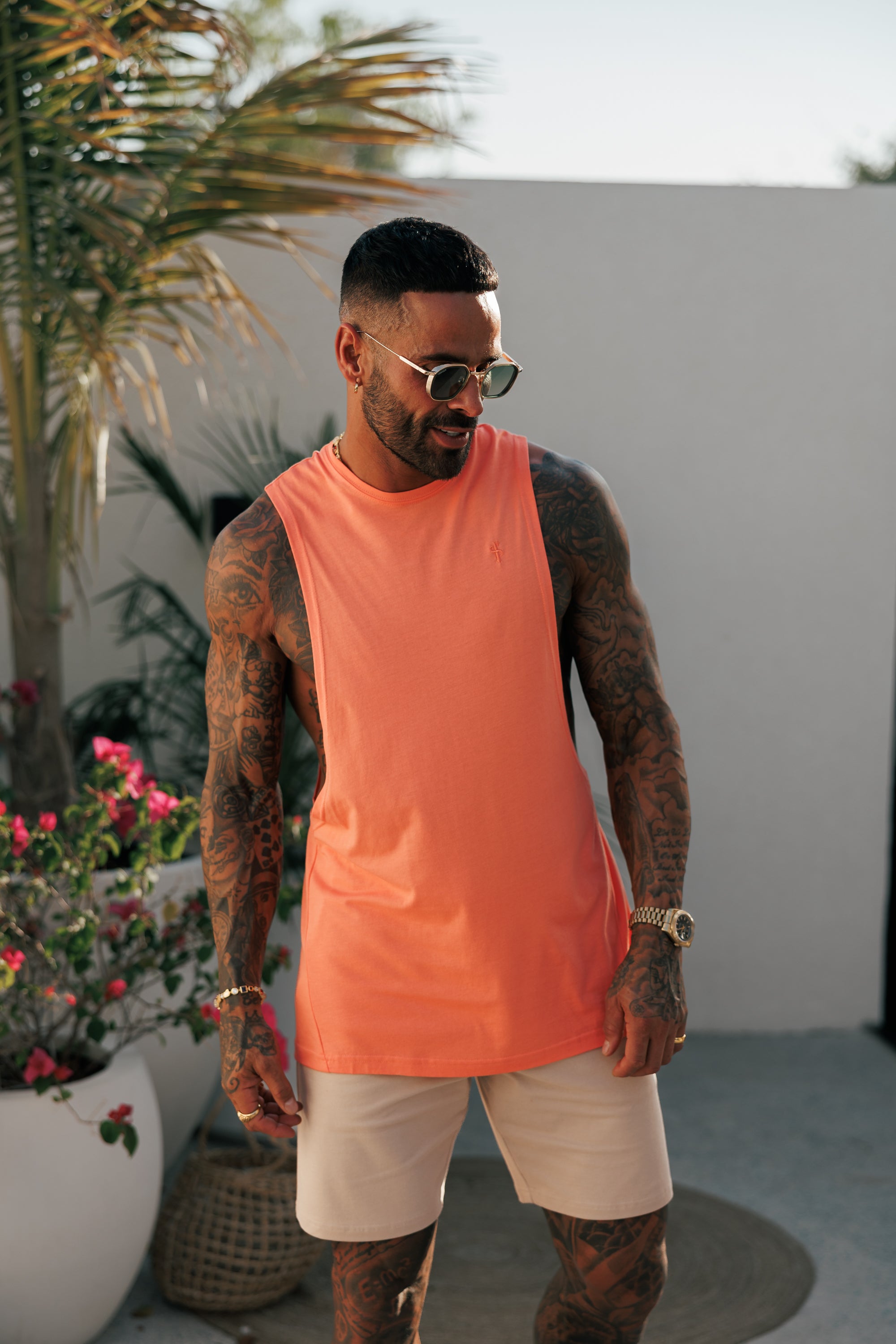 Classic Bamboo Dropped Armhole Salmon Vest - FSH1344 (PRE ORDER 29TH JUNE)