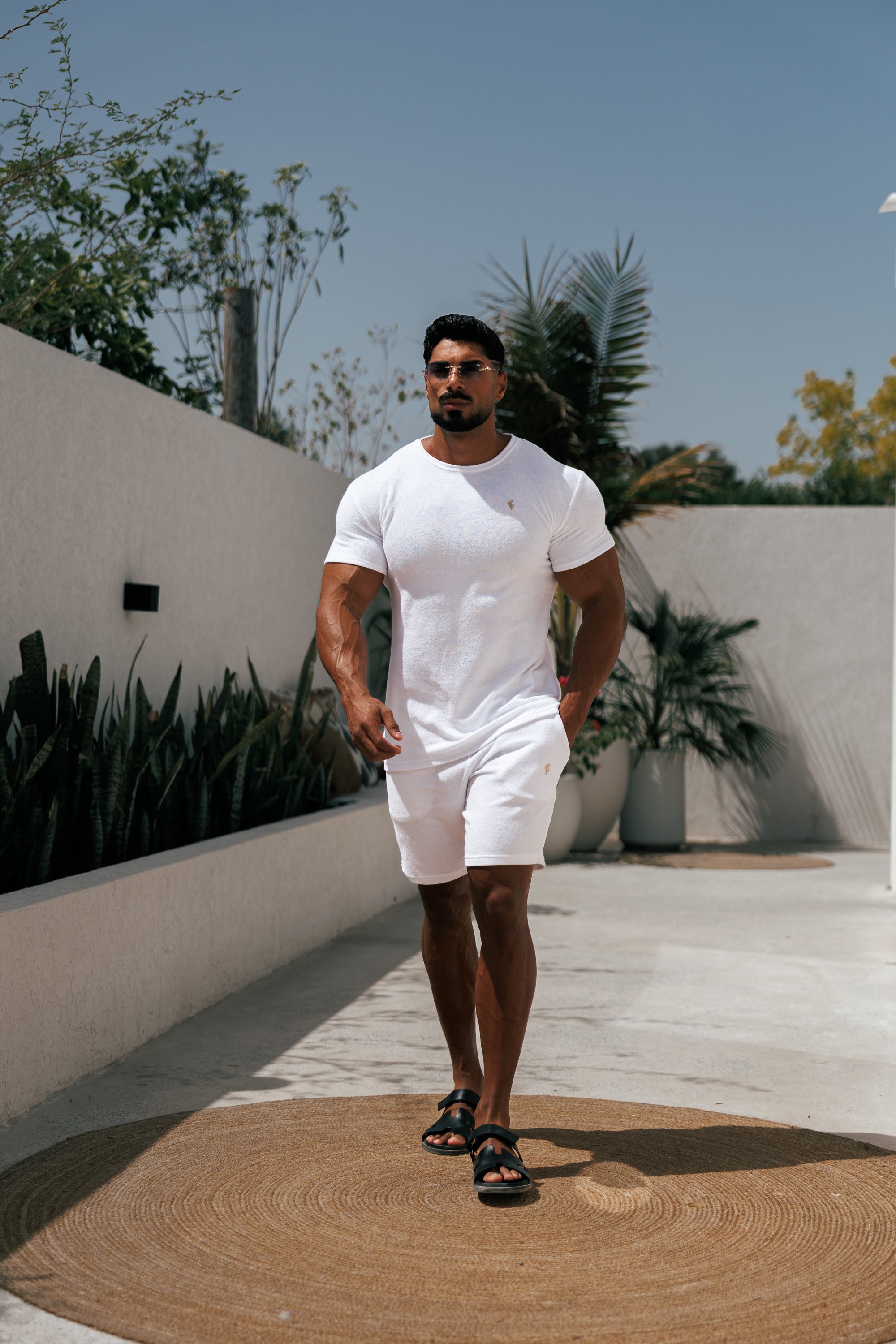 White / Gold Towelling Crew T Shirt - FSH1345 (PRE ORDER 16TH JUNE)