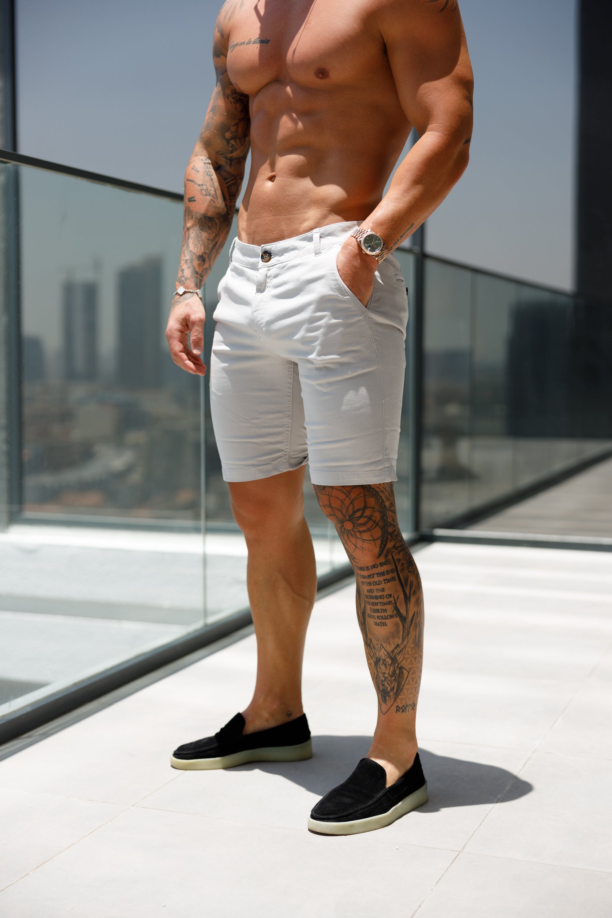 Slim Fit Light Grey Chino Shorts - FSH984