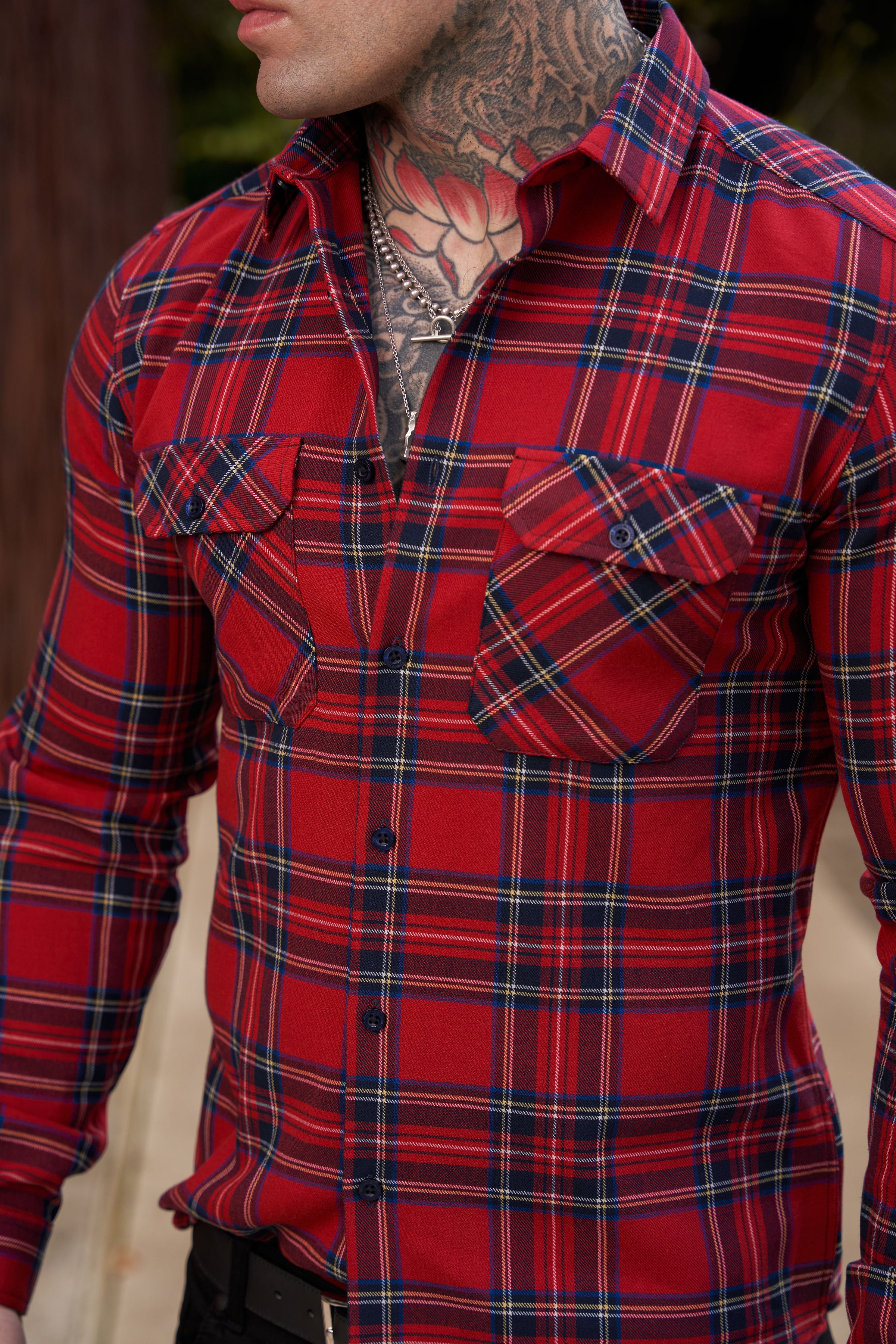 Red Tartan Check Shacket With Double Pockets - FS1036