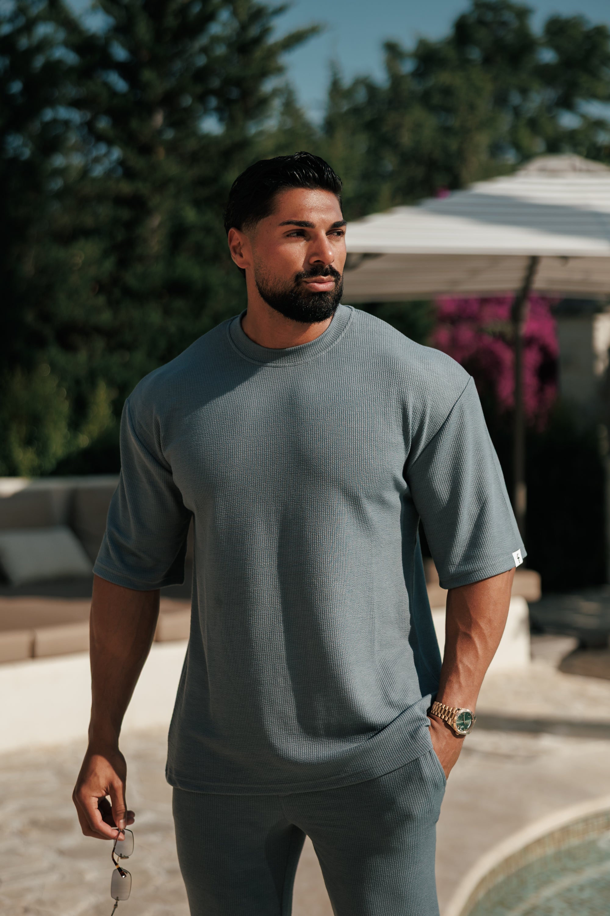 Jersey Cord Gunmetal Oversized T-Shirt - FSR108