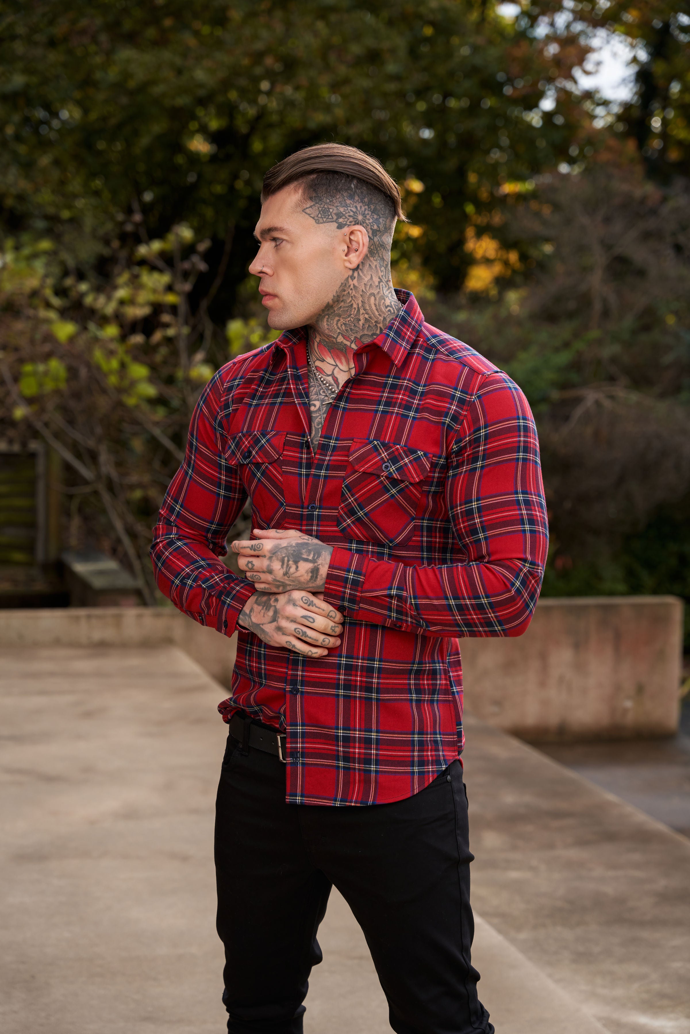 Red Tartan Check Shacket With Double Pockets - FS1036