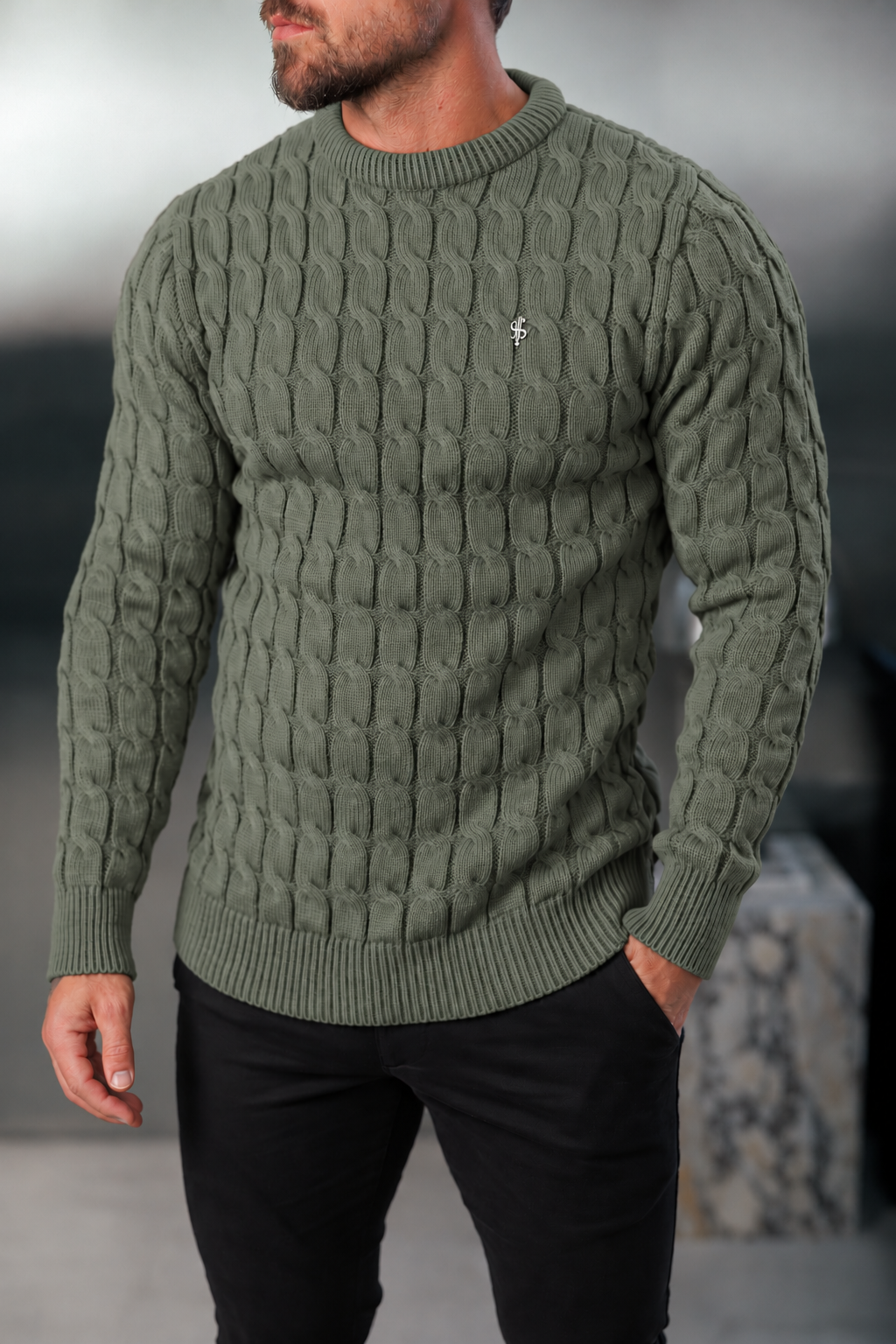 Chunky Cable Weave Knit Olive Jumper - FSA060