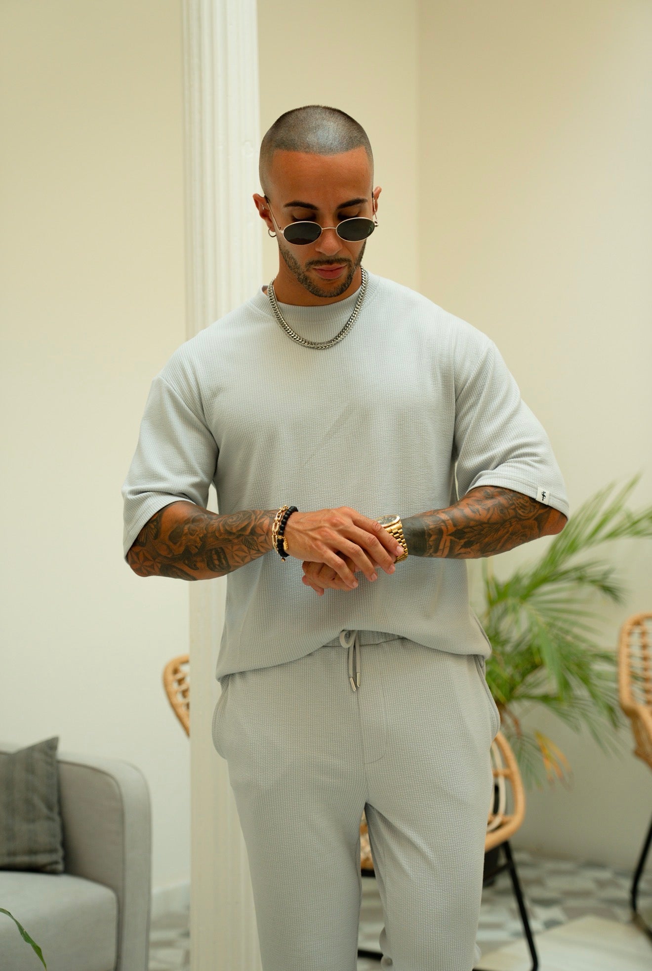 Jersey Cord Light Grey Oversized T-Shirt - FSR107