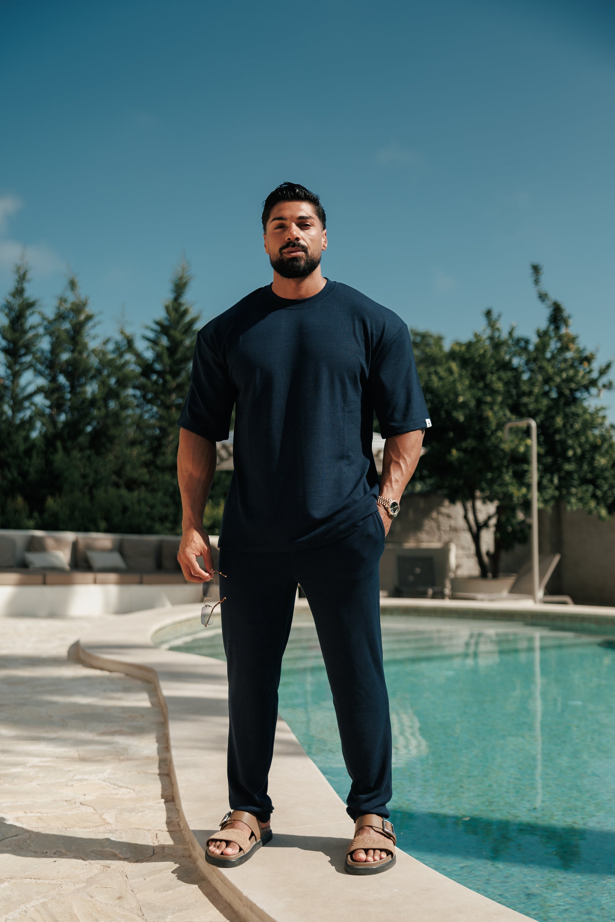 Jersey Cord Navy Oversized T-Shirt - FSR103