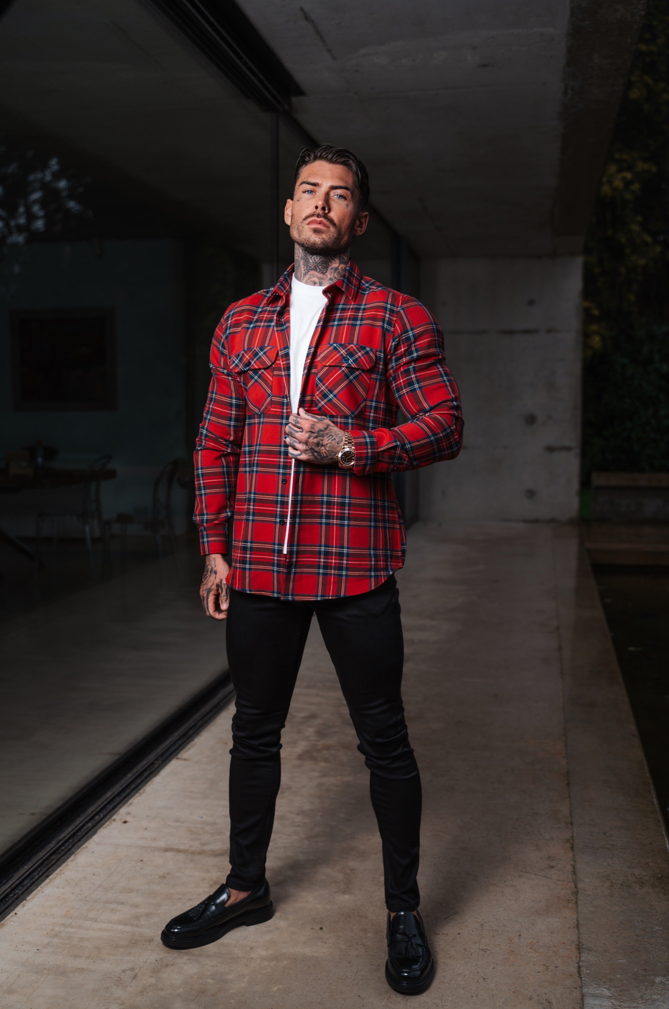 Red Tartan Check Shacket With Double Pockets - FS1036