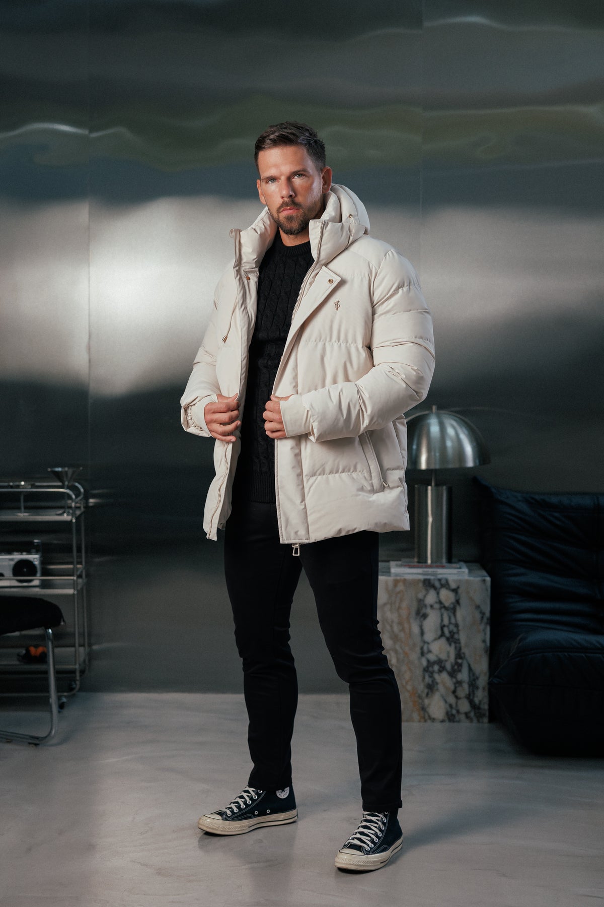 Light Beige Padded Coat with Hood - FSN239 (PRE ORDER 24TH OCTOBER)