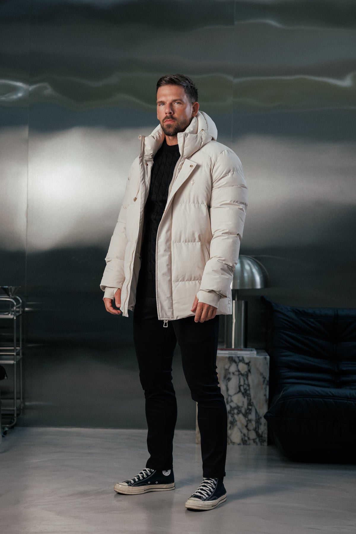Light Beige Padded Coat with Hood - FSN239 (PRE ORDER 24TH OCTOBER)