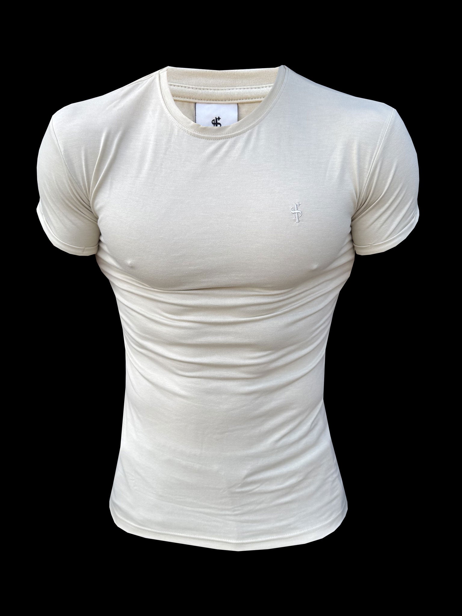 Beige Viscose Crew T-Shirt Short Sleeve - FSH1505