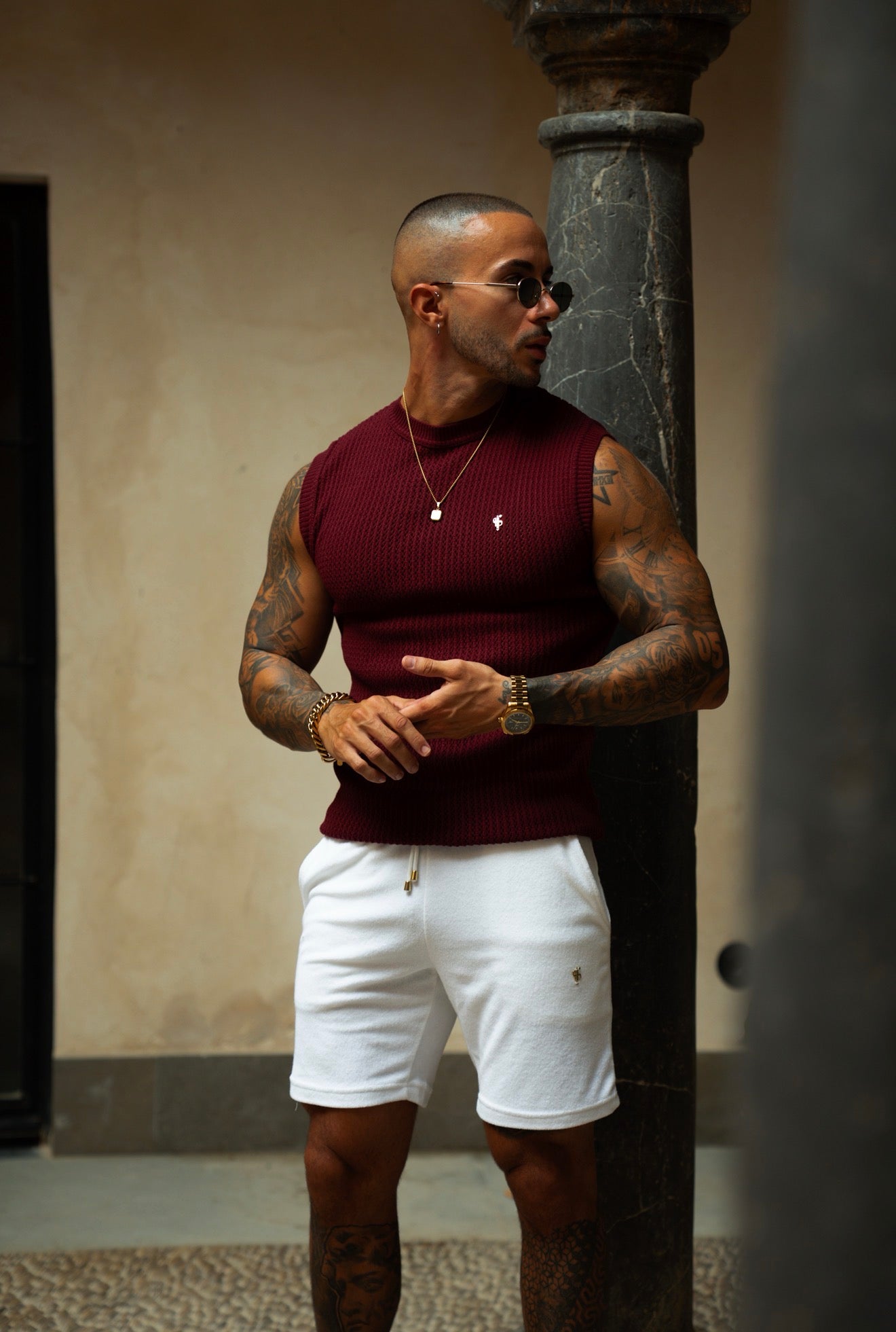 Claret / Silver Viscose Crochet Knitted Vest - FSJ192
