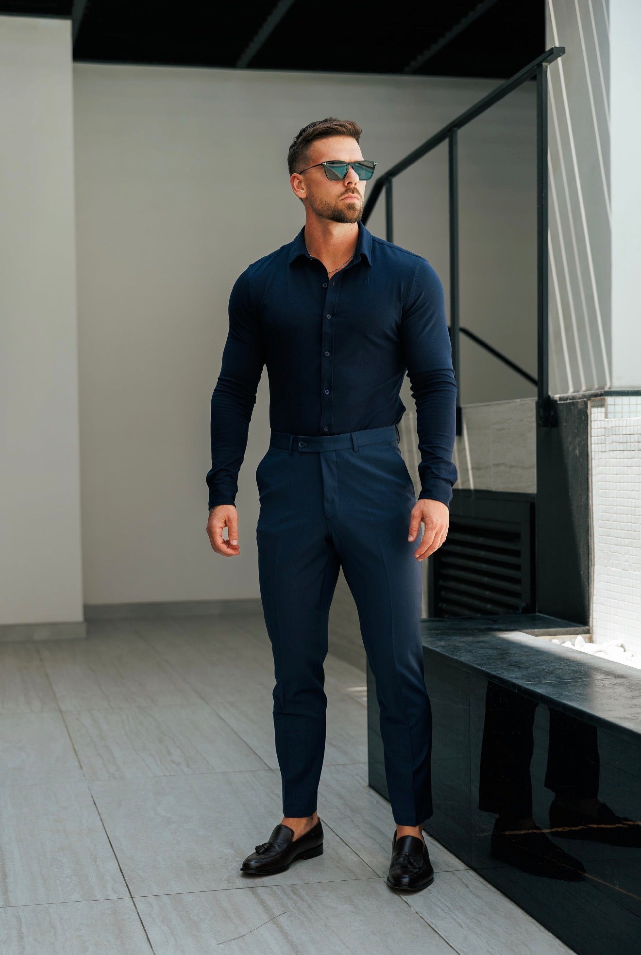 Relaxed Formal Midnight Blue Stretch Trousers - FSTR025 RELAXED