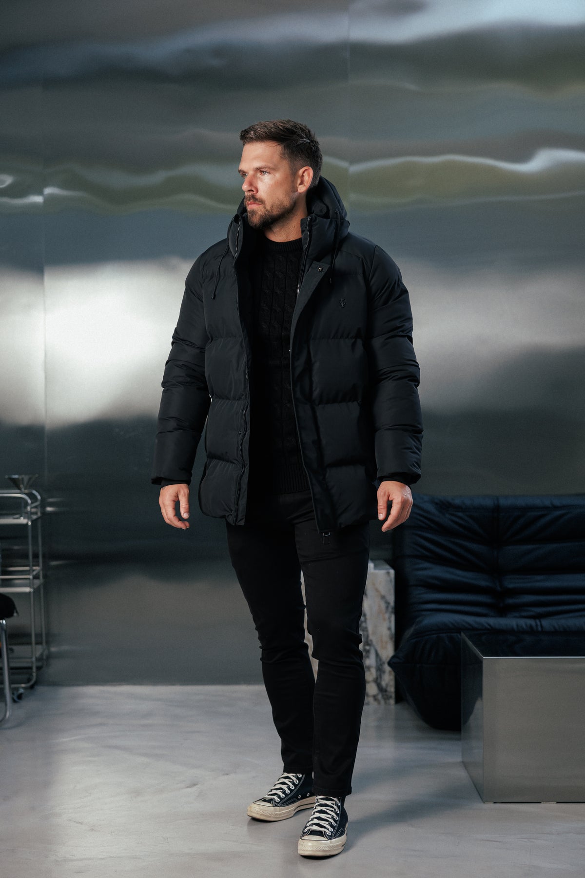 Black Padded Coat with Hood - FSN234E (PRE ORDER 24TH OCTOBER)