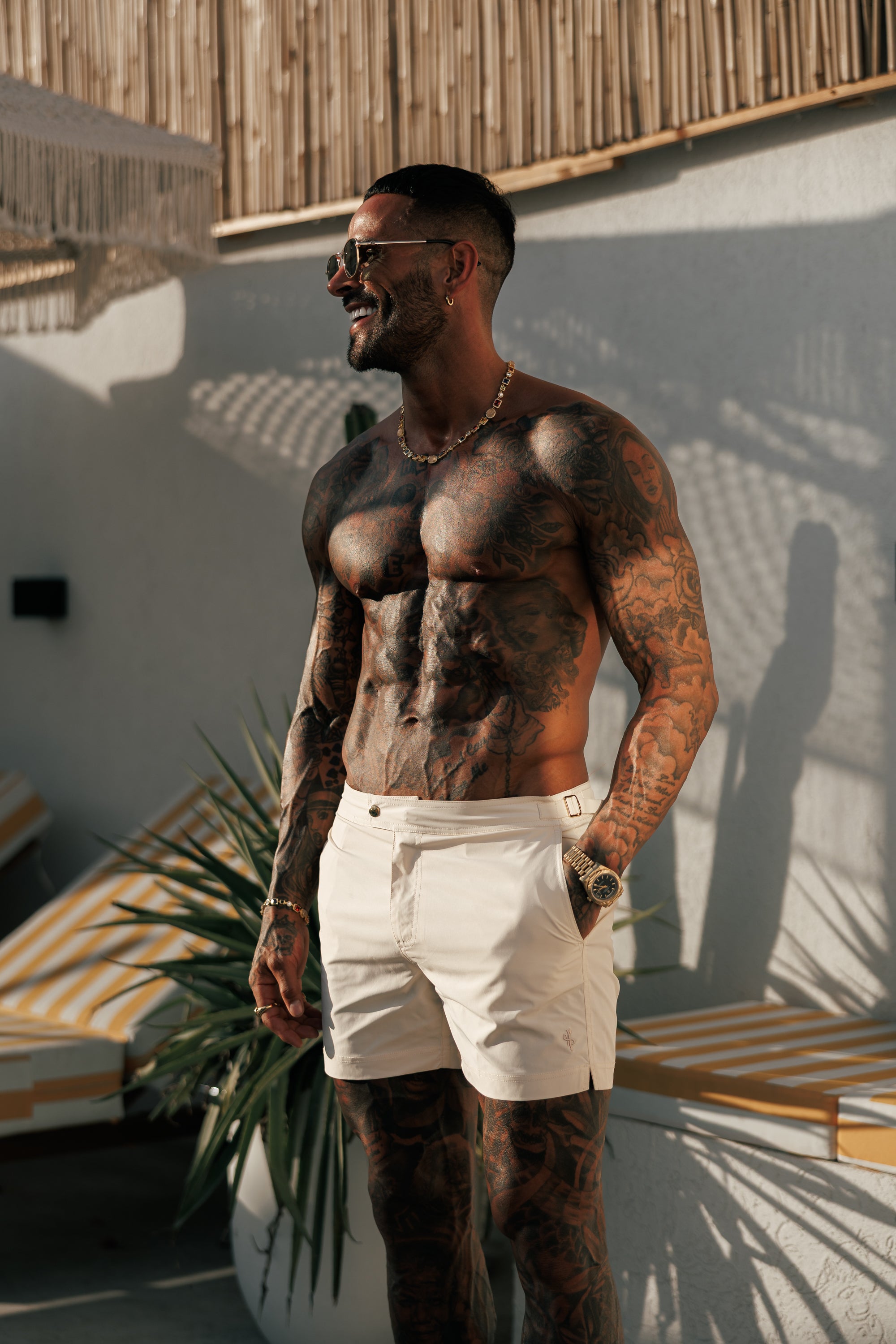 Beige / Gold Swim Shorts - FSN224