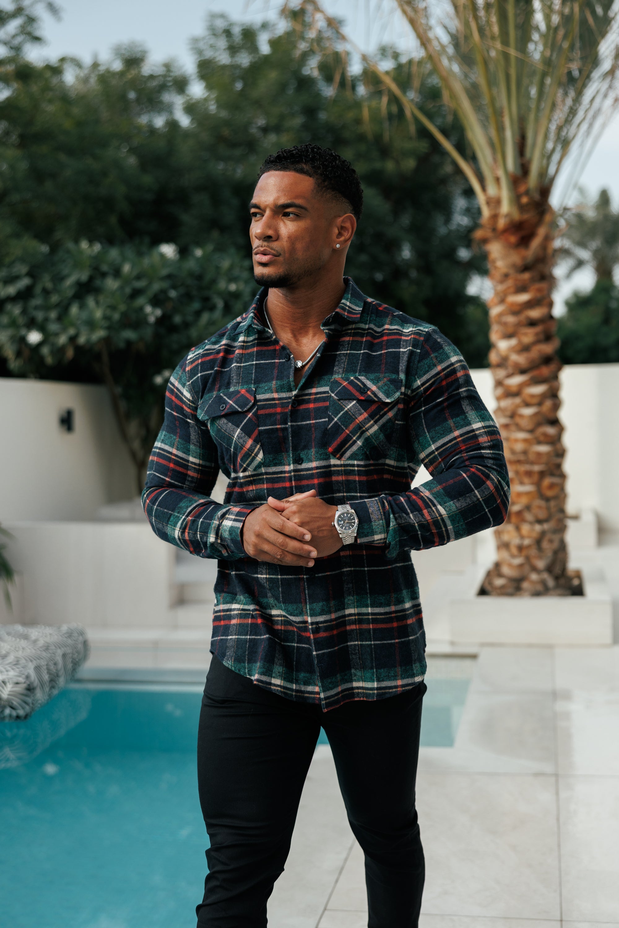 Navy / Green / Rust Check Shacket With Double Pockets - FS1198