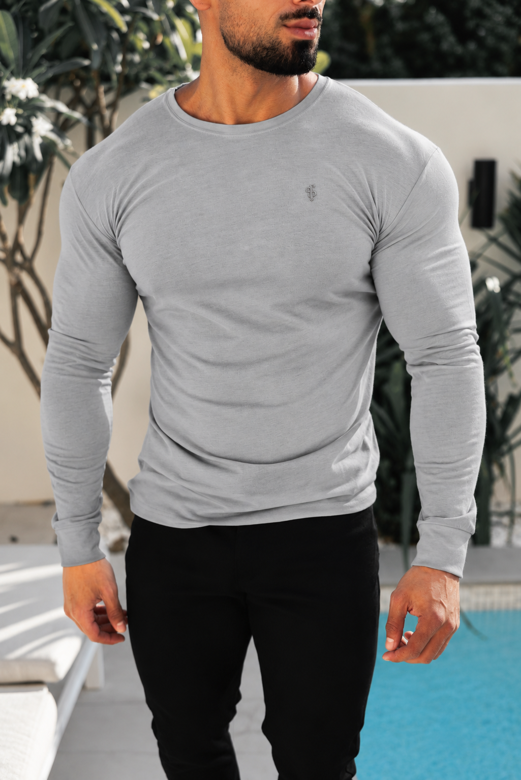Light Grey / Silver Bamboo Crew T-Shirt Long Sleeve - FSH1686