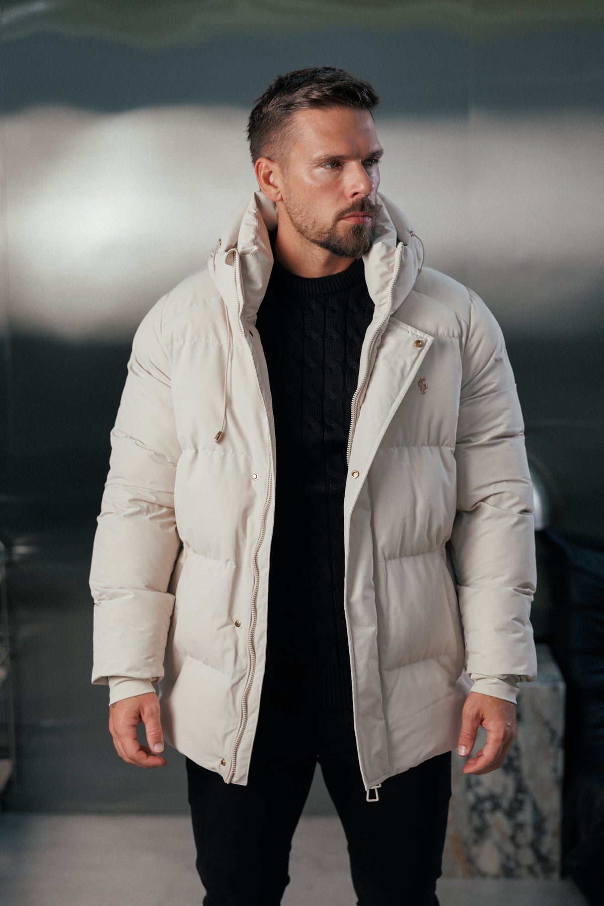 Light Beige Padded Coat with Hood - FSN239 (PRE ORDER 24TH OCTOBER)