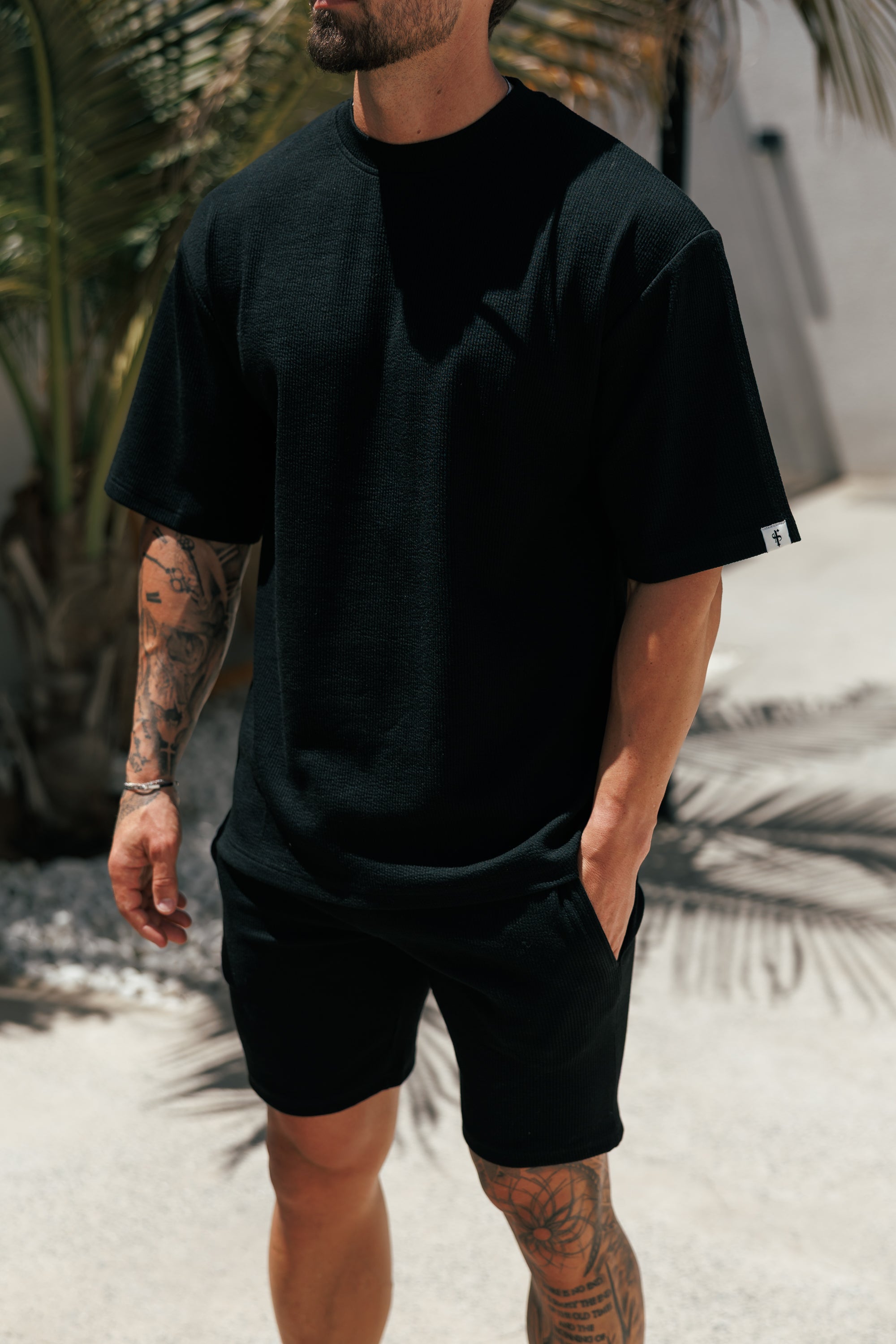 Jersey Cord Black Oversized T-Shirt - FSR102  (PRE ORDER 18TH JULY)